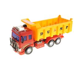 JuzToys - Kids Toys Cars Realistic Construction Dump Truck Toy – Pull-Back Toy Vehicle with Liftable Dump Box – Red / Yellow - Multi
