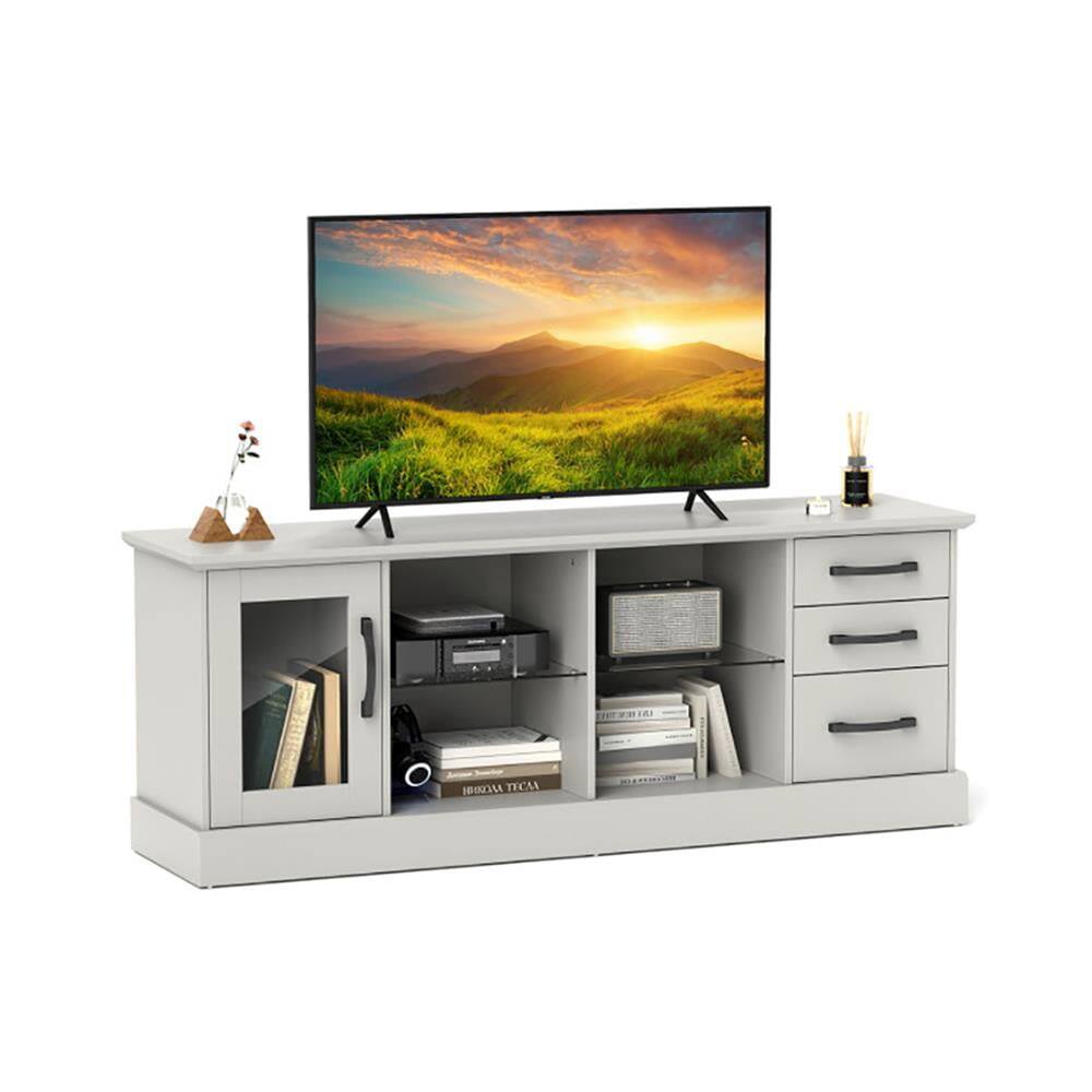 Left. Kadyn - Entertainment TV Stand,Entertainment Center63 Inches Media Console Table with 3 Drawers and 2 Glass Shelves-Gray - Gray.
