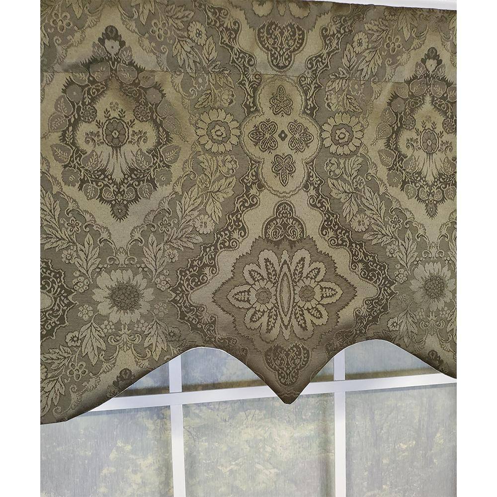 Left. RLF Home - RLF Home Chintz Regal 3" Rod Pocket Lining Luxurious and Elegant Window Treatment Valance 50" x 17" Olive - Olive.