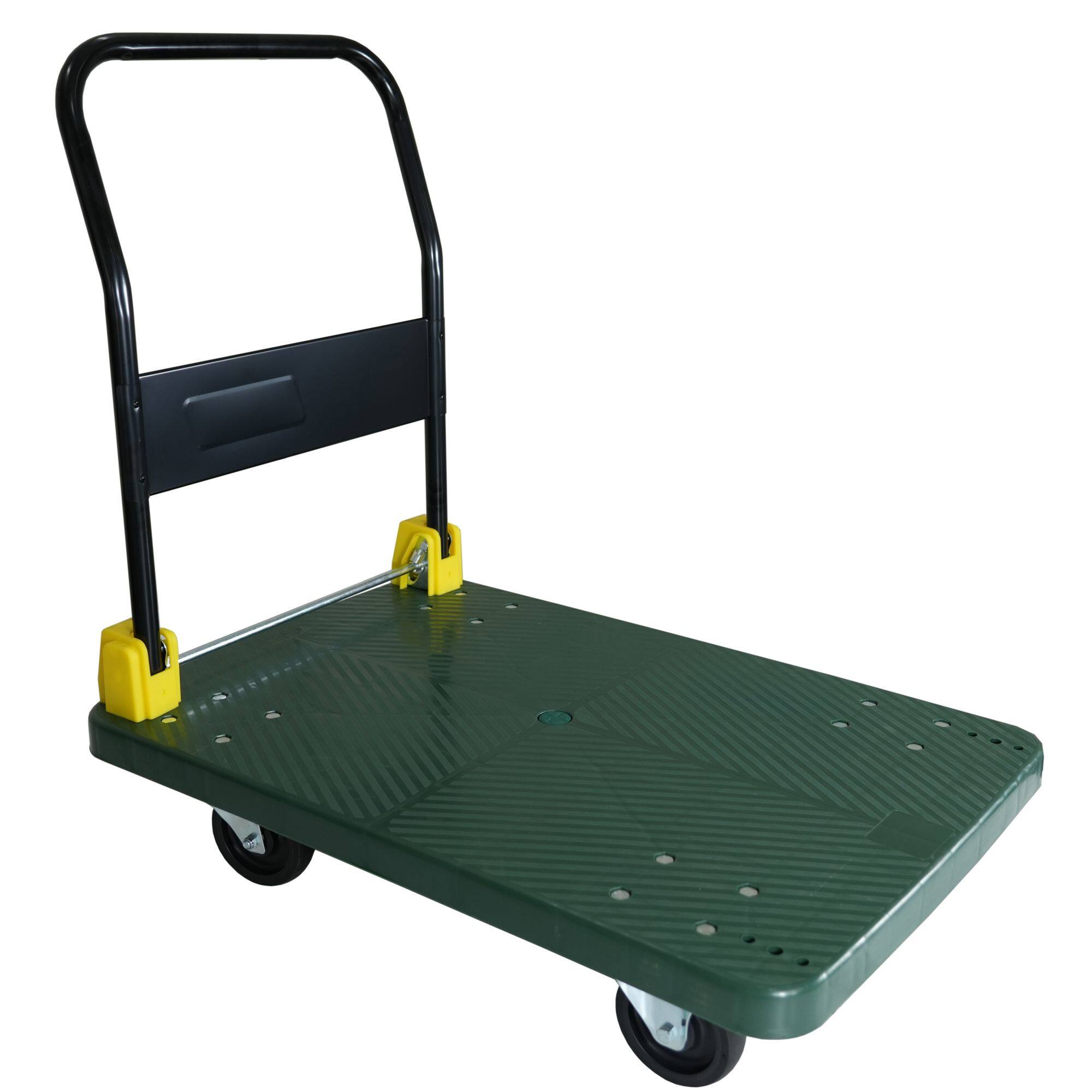 Angle. COWLOWN - 880 lbs Foldable Platform Push Hand Truck with 2 Swivel Brake Wheels in Green - Green.