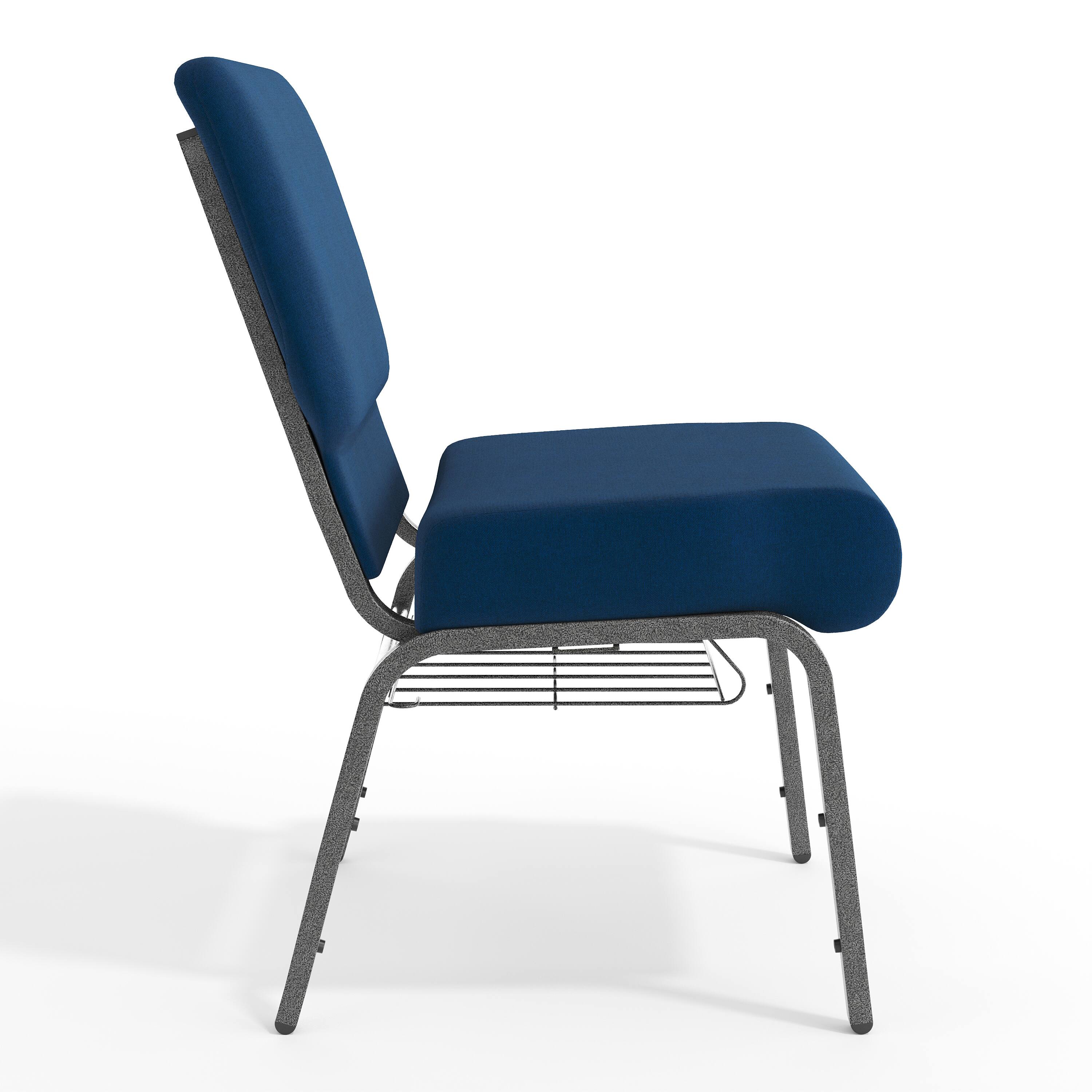 Left. Flash Furniture - HERCULES Series 21''W Church Chair in Navy Blue Fabric with Cup Book Rack - Silver Vein Frame - Blue.