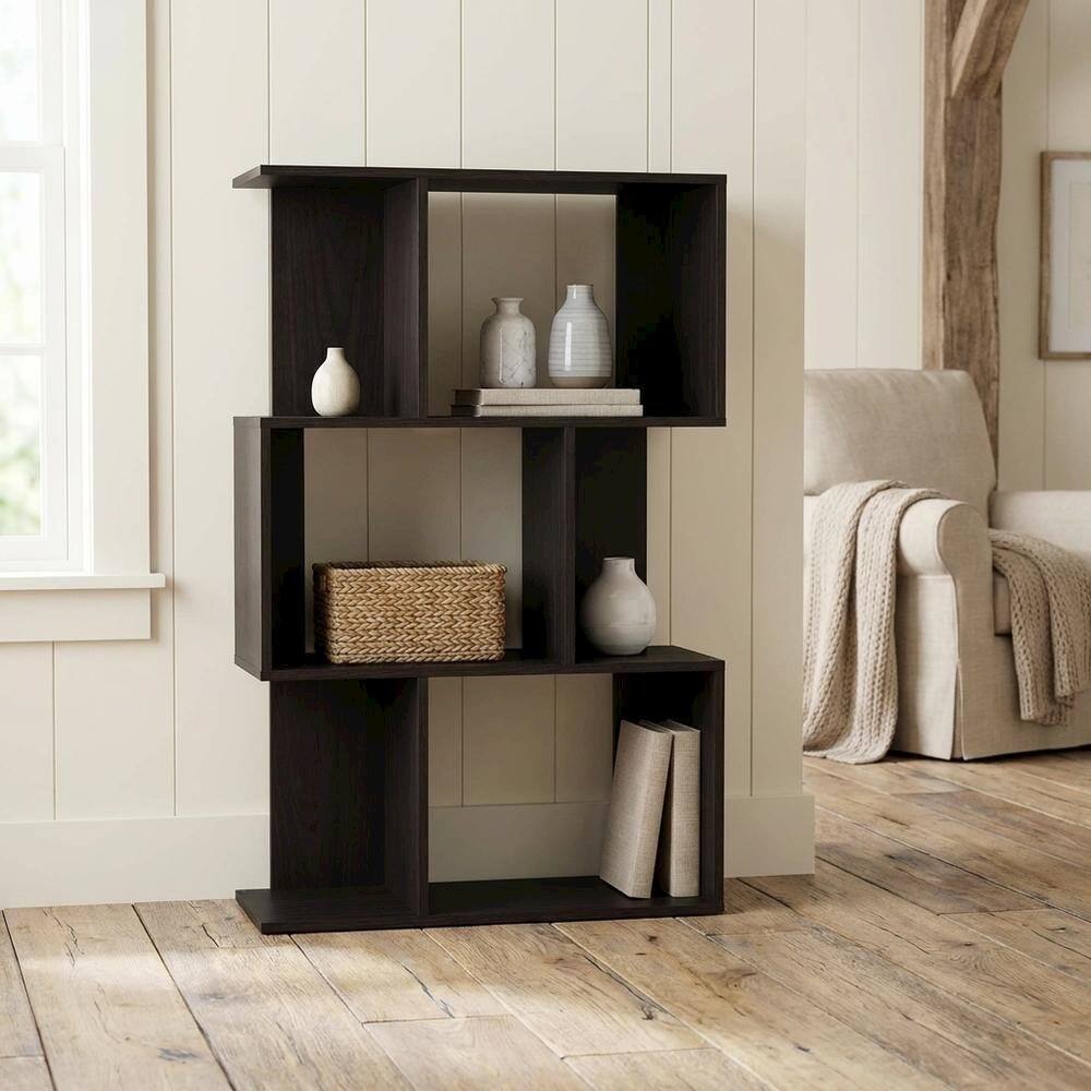 Left. FurniFact - Espresso 3-Tier Open Book Shelf with Rustic Wooden Design - Expresso.