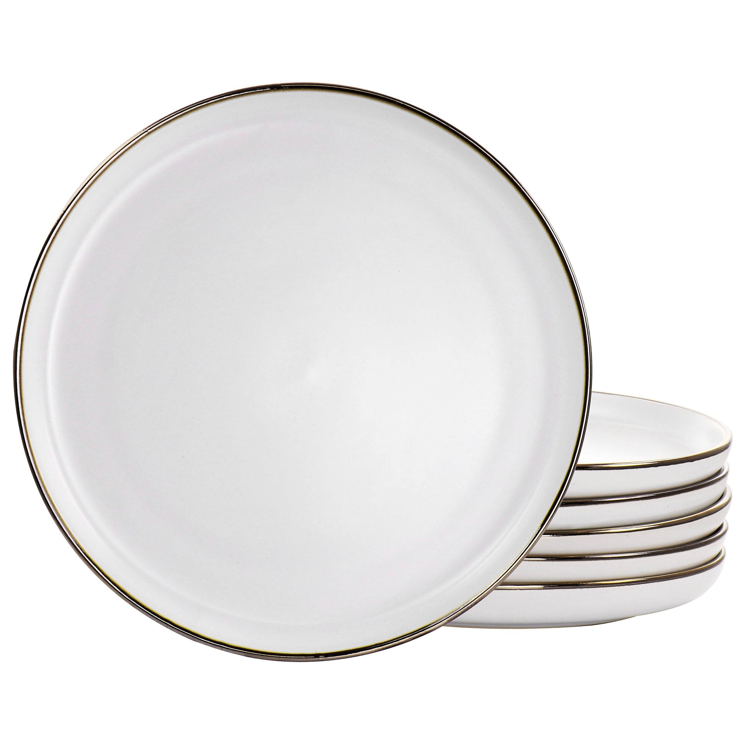 Elama - Arthur 6 Piece Stoneware Dinner Plate Set in Matte with Gold Rim - White