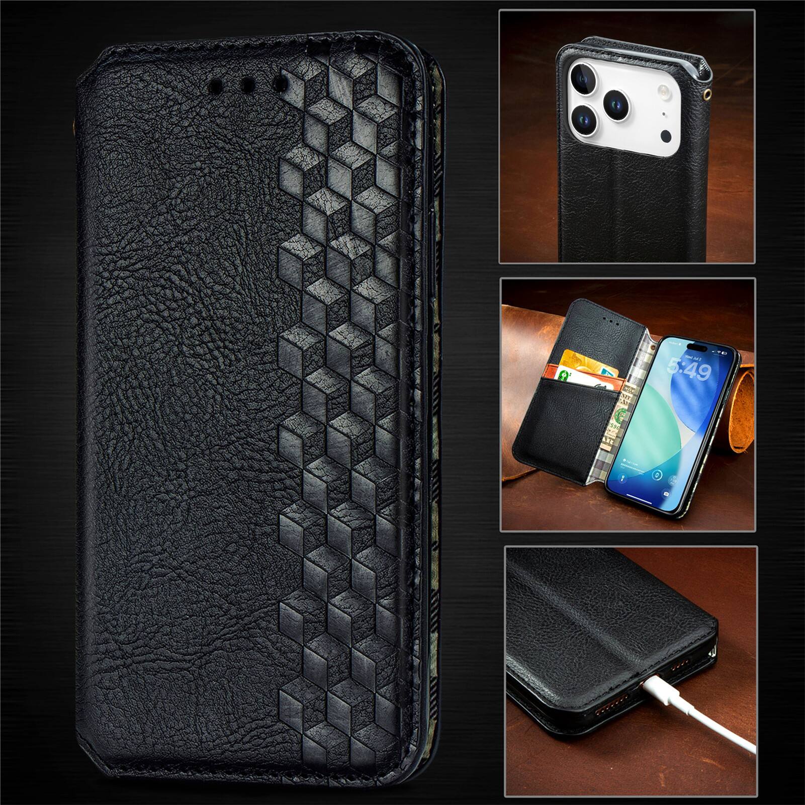 Alt View 3. UUCOVER - Magnetic Folio Wallet Case for Apple iPhone 17 Pro Max with Card Slots Cash Holder, Shockproof Flip Kickstand Slim Cover - Black.