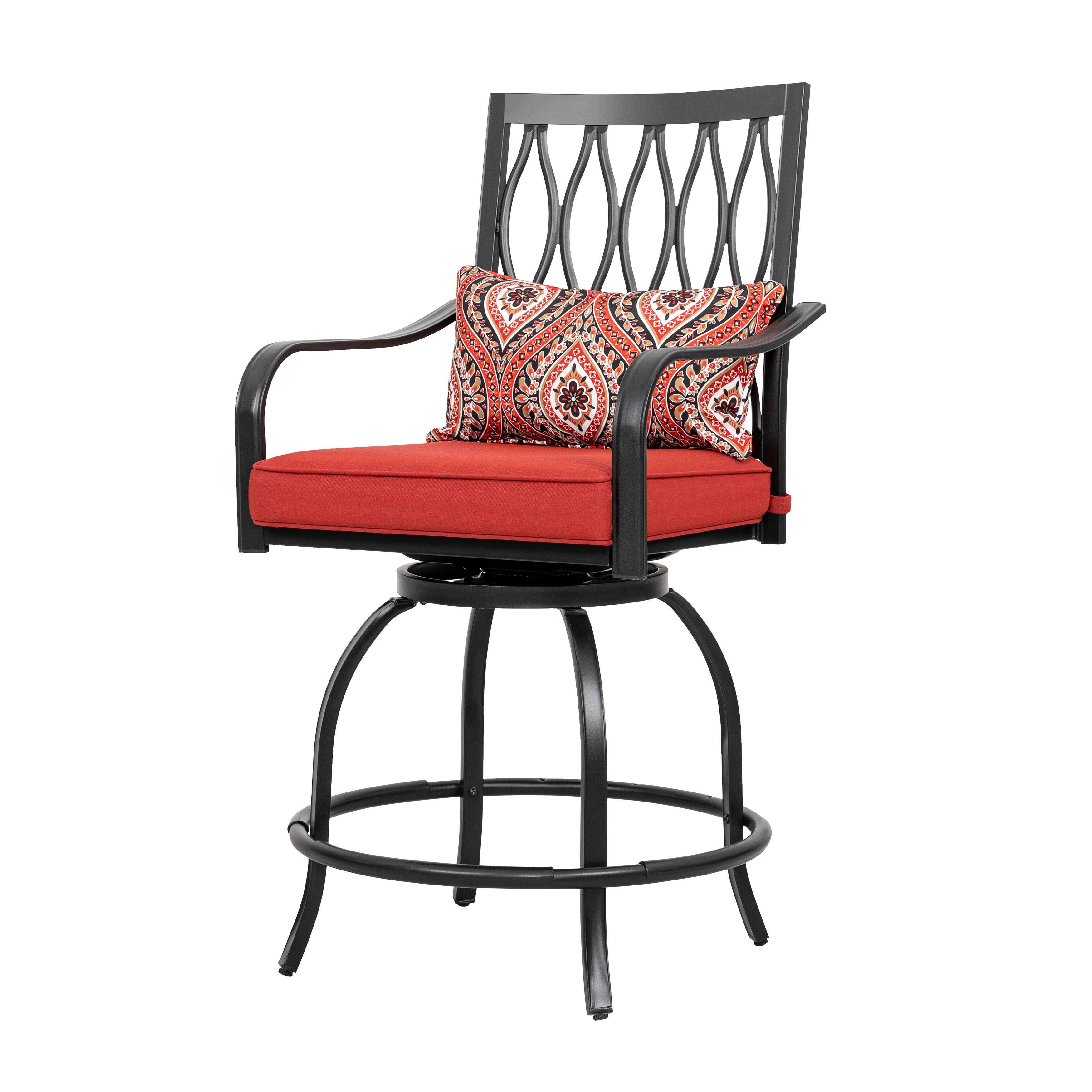 Alt View 5. Nuu Garden - Outdoor Patio Swivel Bar Stool Set of 2 Iron Bar Height Bistro Chairs, with Padded Cushions and Extra Pillows - Black and Red.