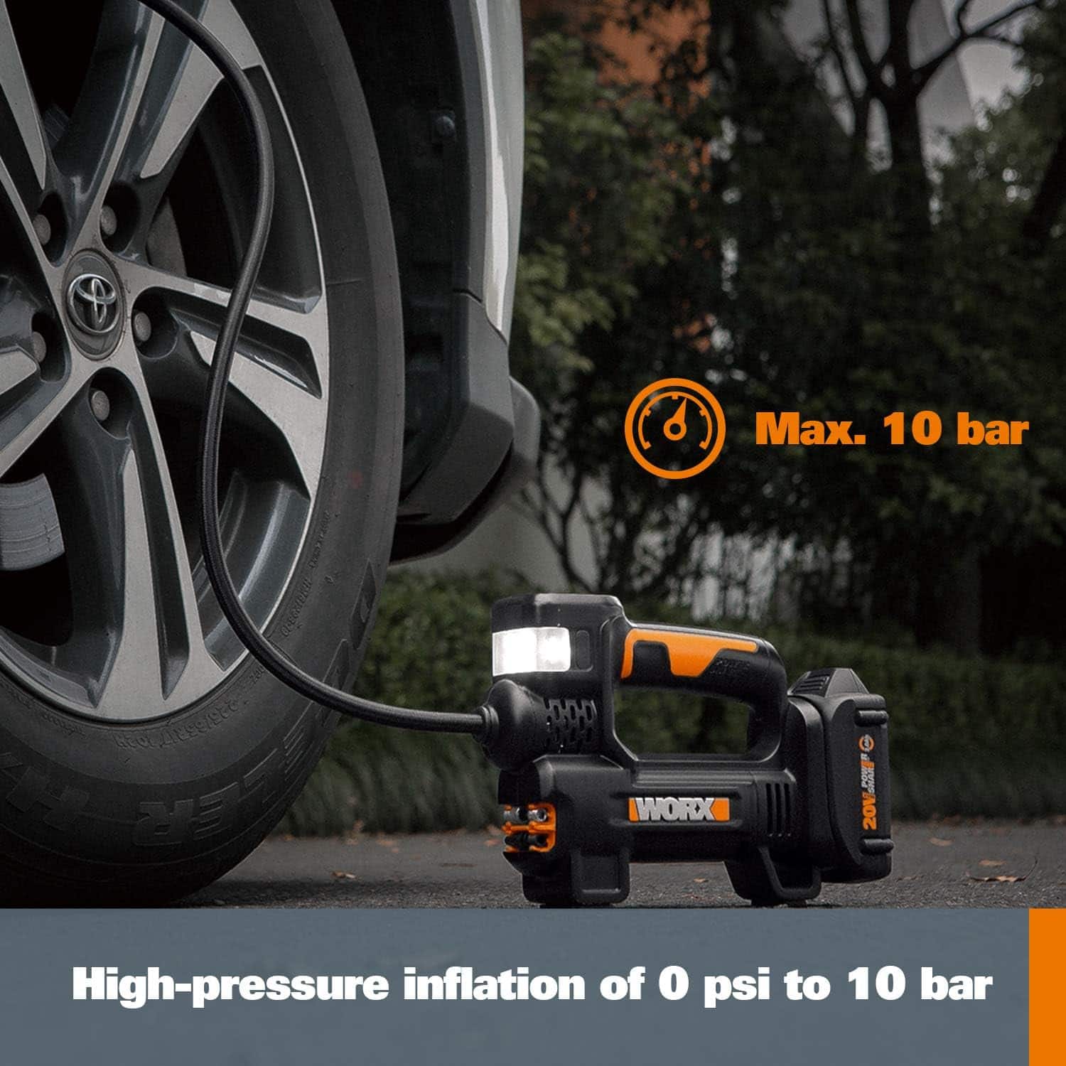 Max. 10 bar high-pressure inflation of 0 psi to 10 bar.