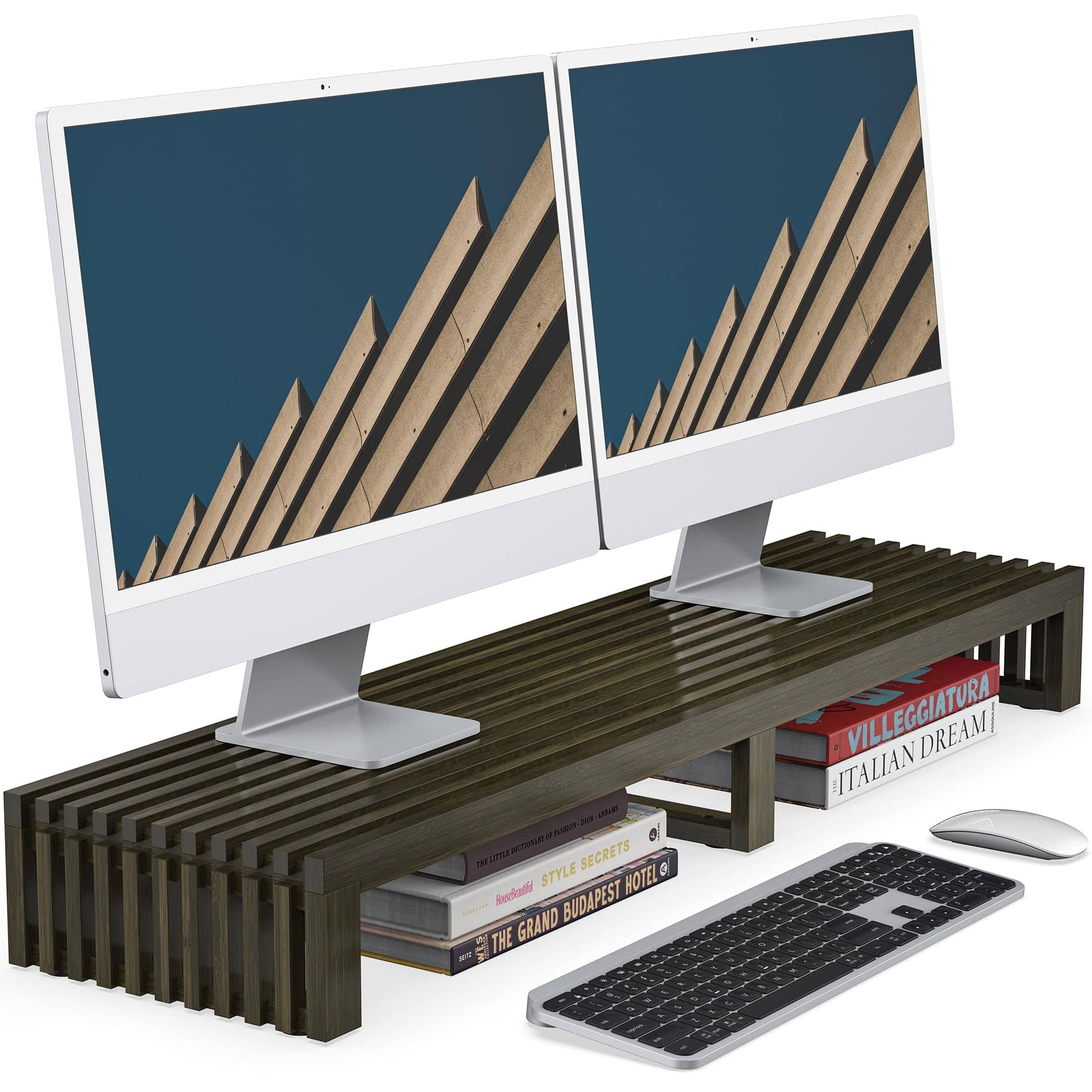 Hanke - Monitor Stand Riser For Desk Organization Storage Dual Computer Laptop Wenge Sturdy Capacity With Ventilate - Default