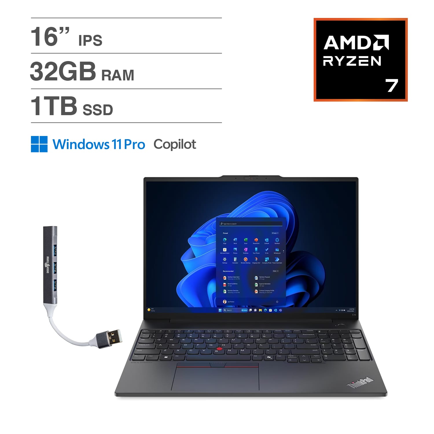 Lenovo - ThinkPad Laptop 16.0 WUXGA Display (AMD Ryzen 7 7735U, 32GB DDR5, Win 11 Pro) w/DKZ USB Port Expander - Graphite Black