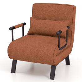 Pefilos - Folding 6 Position Convertible Sleeper Bed Armchair Lounge Couch with Pillow- Modern Mid-Century Upholstered - Brown