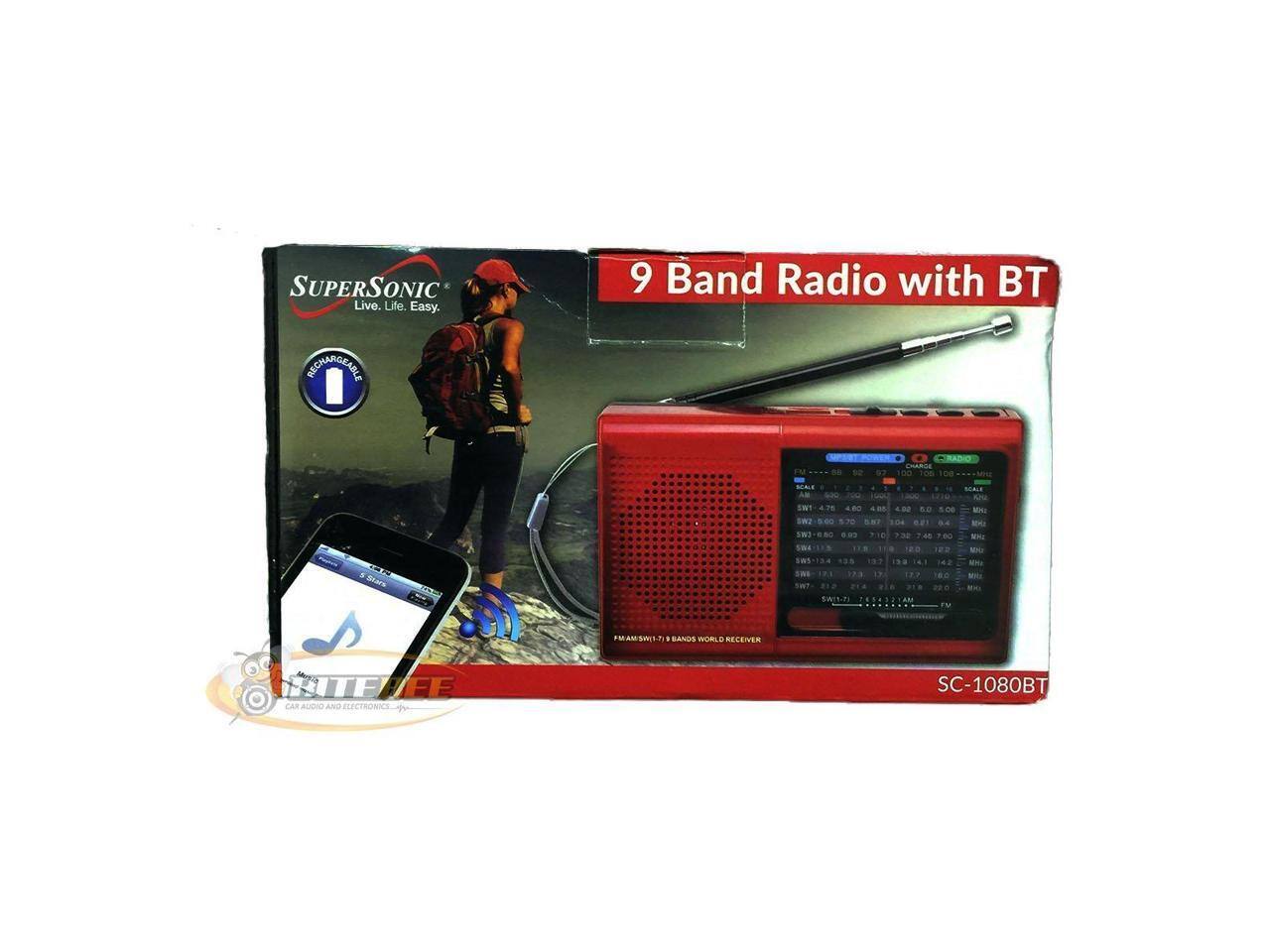 SUPERSONIC  
Live. Life. Easy.  

9 Band Radio with BT  

SC-1080BT  

FM AM SW1-7 & 8 BANDS WORLD RECEIVER  

CAR AUDIO AND ELECTRONICS