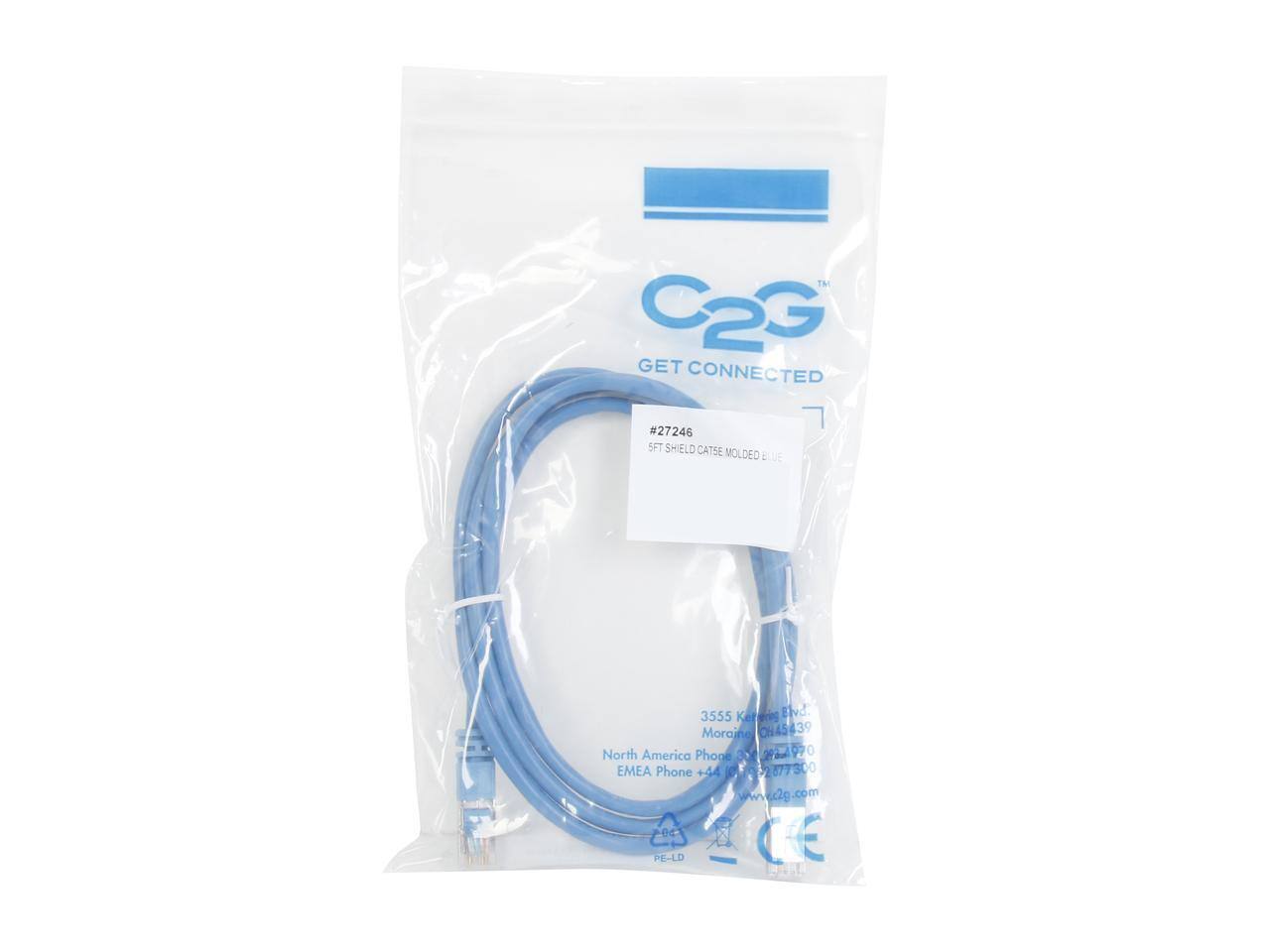 TM C2G GET CONNECTED #27246 SFT SHIELD CAT5E MOLDED BLUE 3555 Ketgrs Bhvd. Moraine 0645 45439 45 North America Phone 3 20 970 EMEA Phone +44 1273 877300 www.2g.com .com 204 PE-LD CE