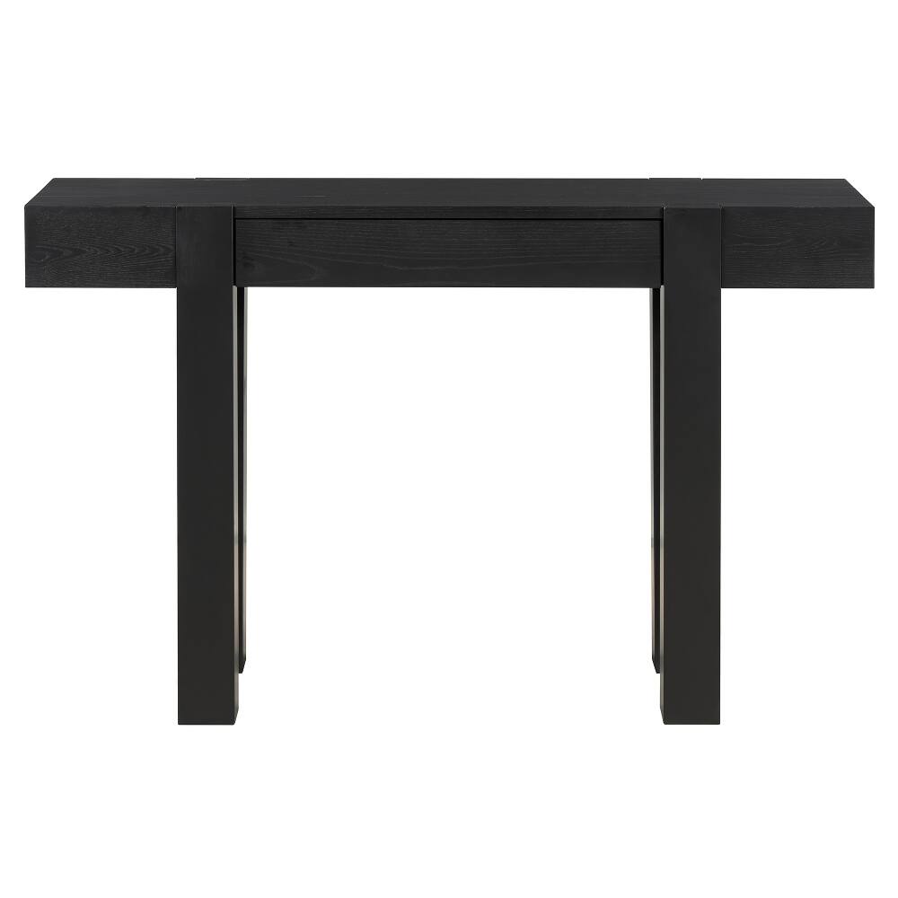 Alt View 3. Loheer - Loheer Black Rustic Console Table with Power Outlet, Solid Wood Entryway Table with Hidden Drawer - Black.