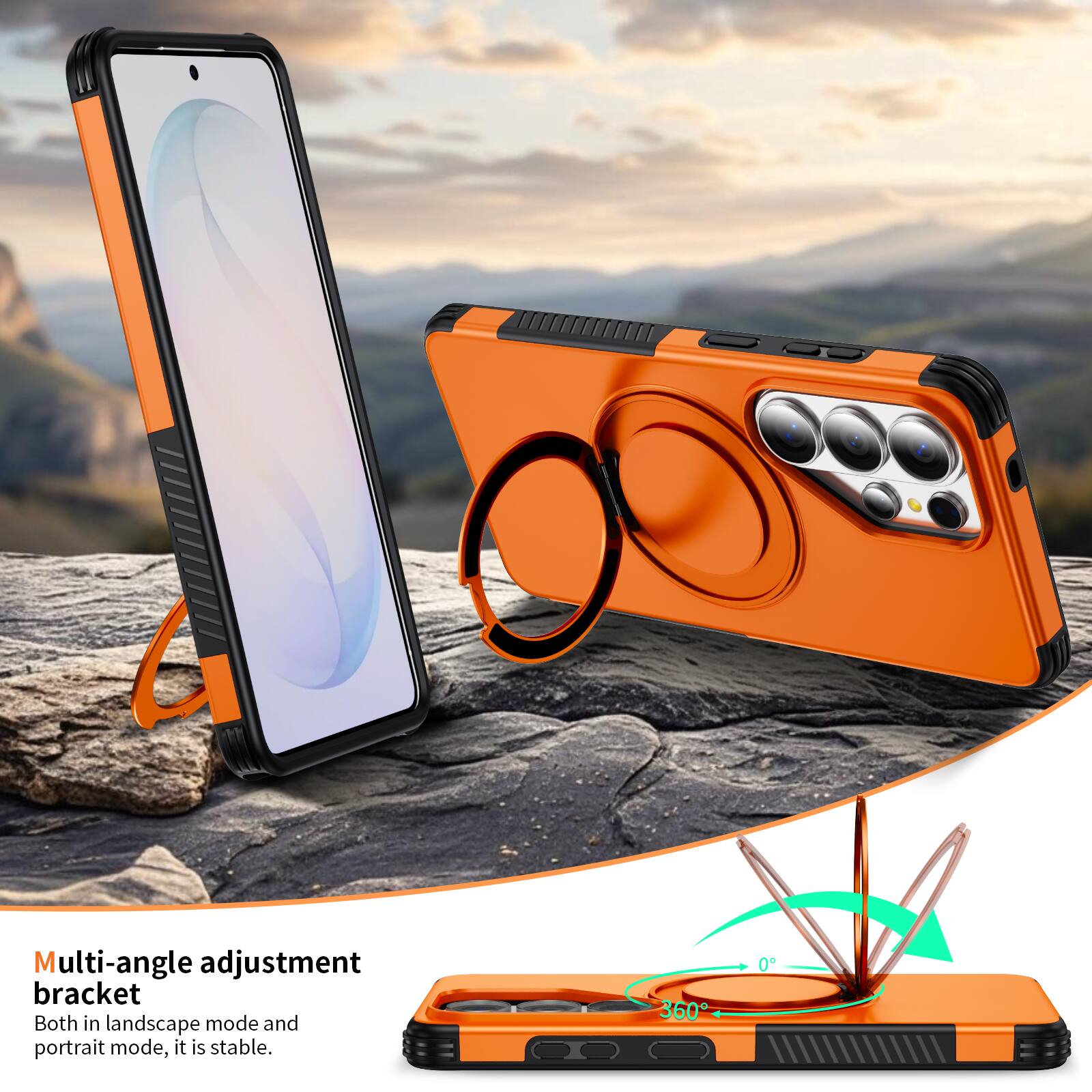 Multi-angle adjustment bracket  
Both in landscape mode and portrait mode, it is stable.  
360°