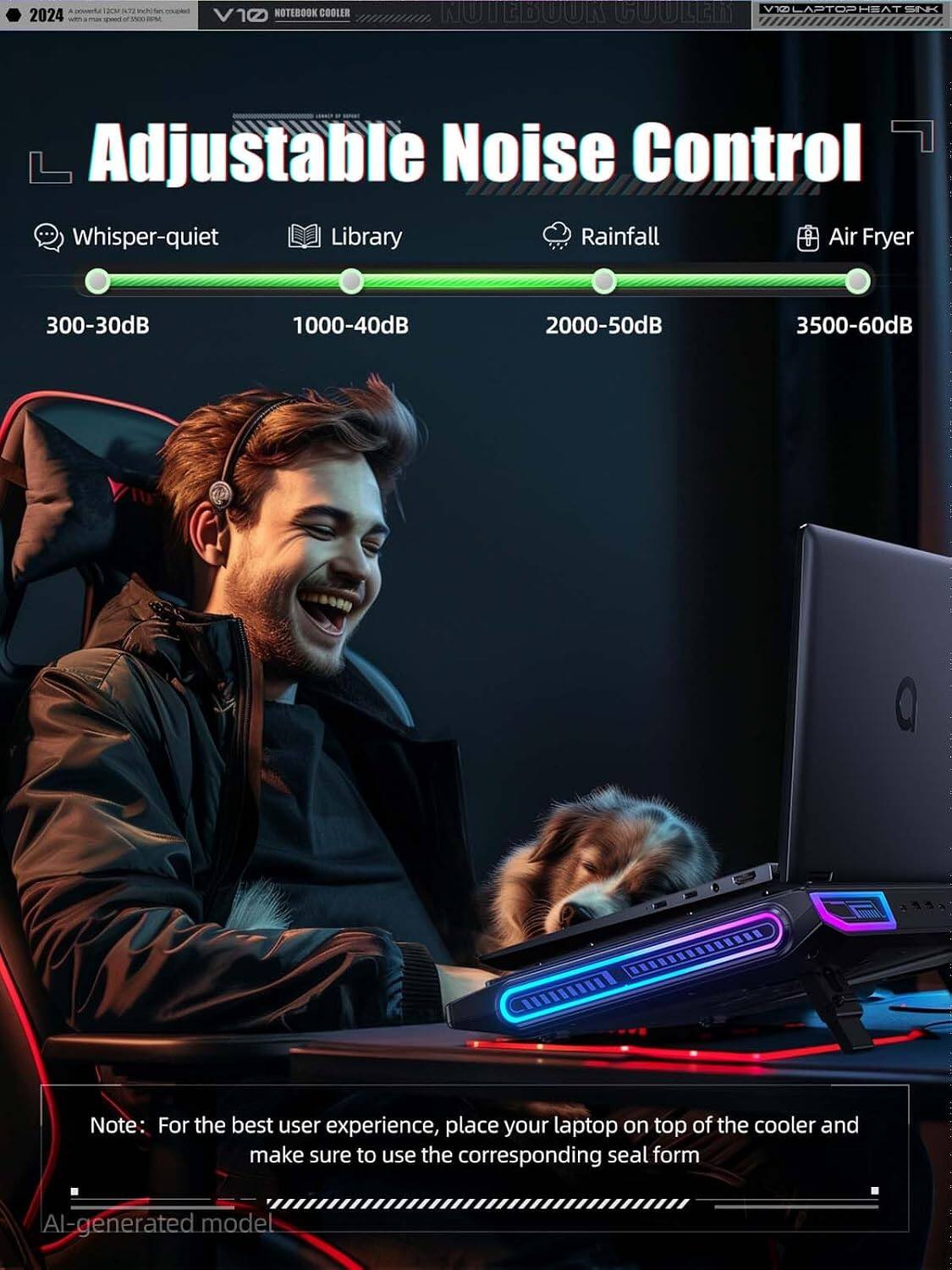120M on inchifan counred NOTEBOOK COOLER NOTEBOOK COOLER VIOLAPTOPHEAT SNK 2024 = V10 Adjustable Noise Control Whisper-quiet Library Rainfall Air Fryer

300-30dB
1000-40dB
2000-50dB
3500-60dB

Note: For the best user experience, place your laptop on top of the cooler and make sure to use the corresponding seal form

AI-generated model