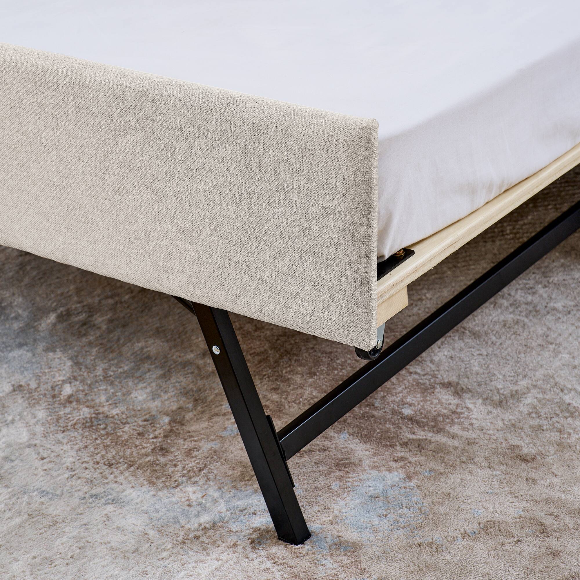 Alt View 1. Anysun - Twin Upholstered Sofa Bed with LED Lights&Storage-Adjustable Headboard, Pull-Up Trundle & Wireless Charging, Linen Frame - Beige.