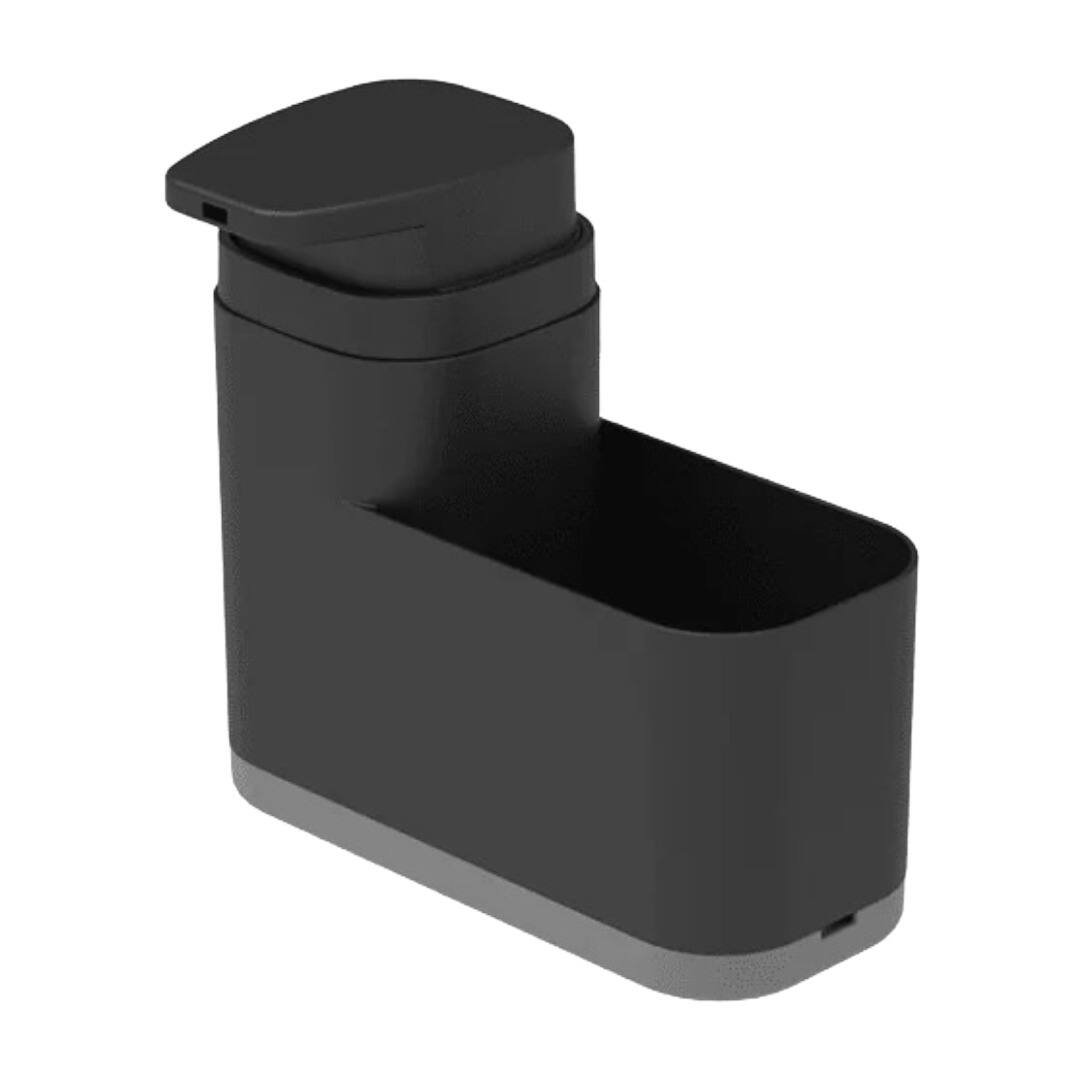 OU - 19 oz Plastic Soap Dispenser with Extended Sponge Holder & Drip Tray Kitchen Sink Organizer - Black