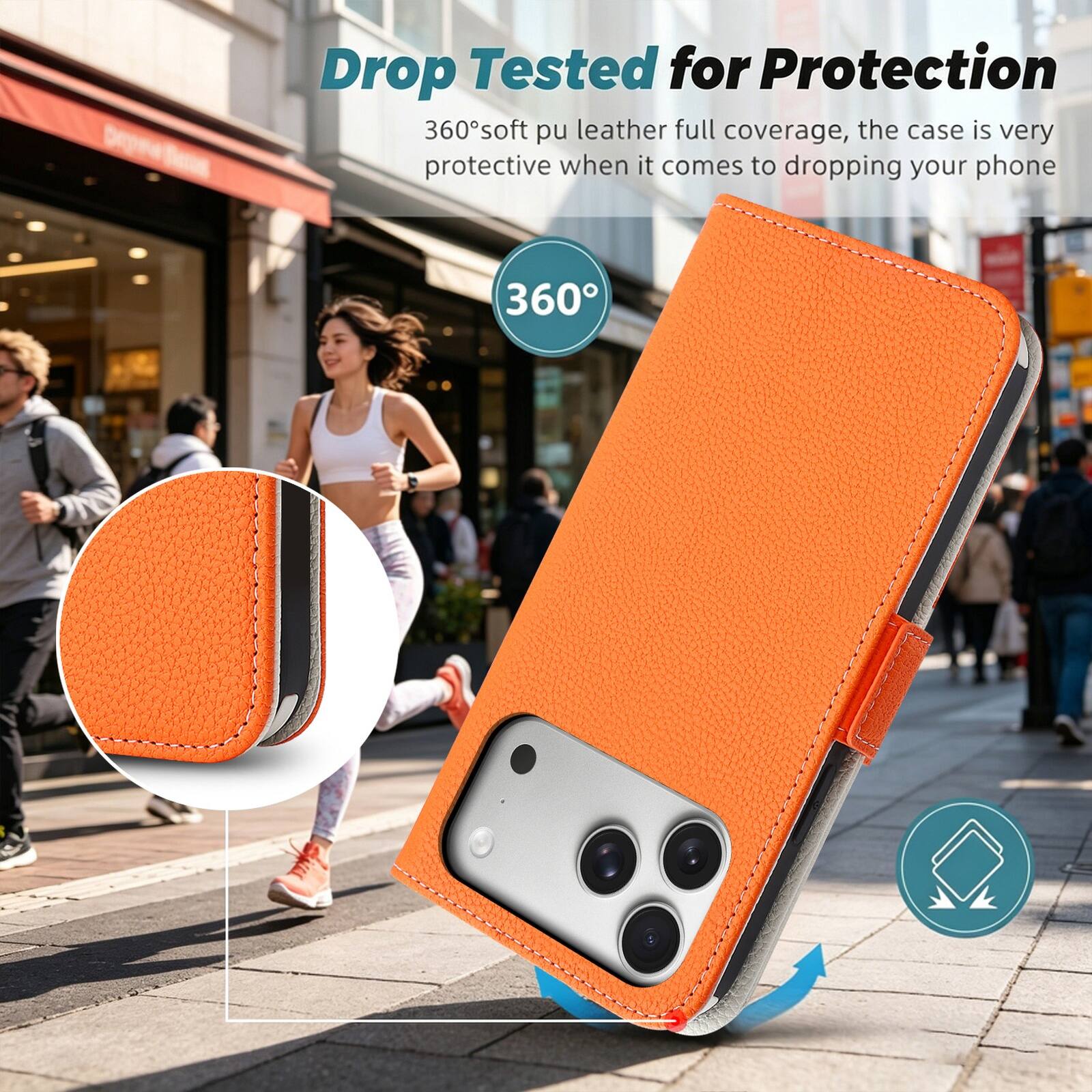 Drop Tested for Protection  
360° soft pu leather full coverage, the case is very protective when it comes to dropping your phone