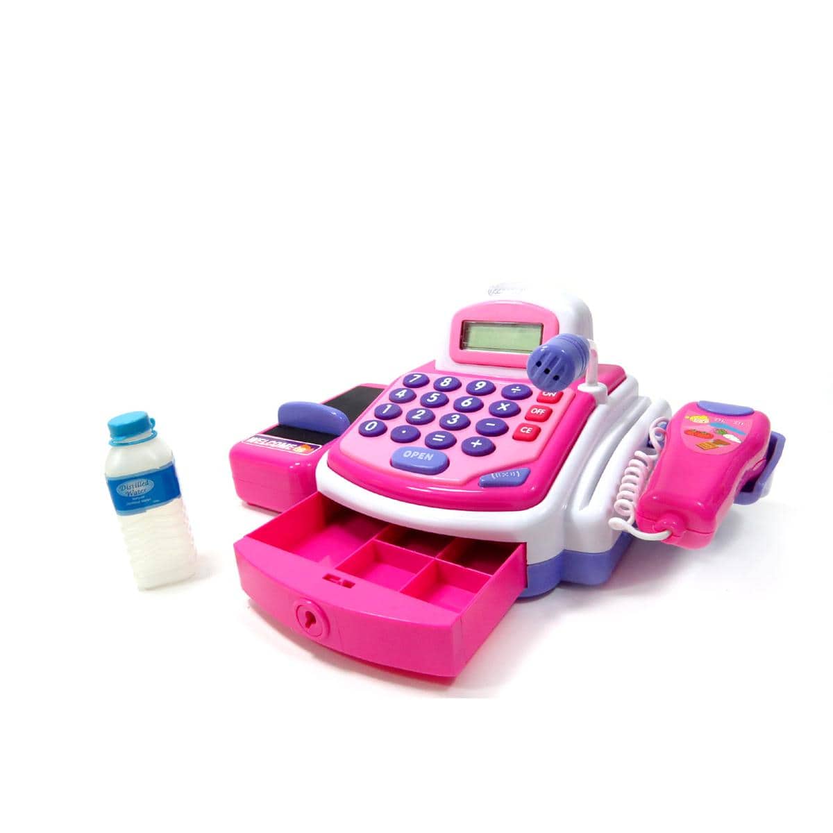 JuzToys - Pretend Play Cash Register Toy for Kids – Electronic Pretend Cash Register with Scanner, Microphone, Sound - Pink