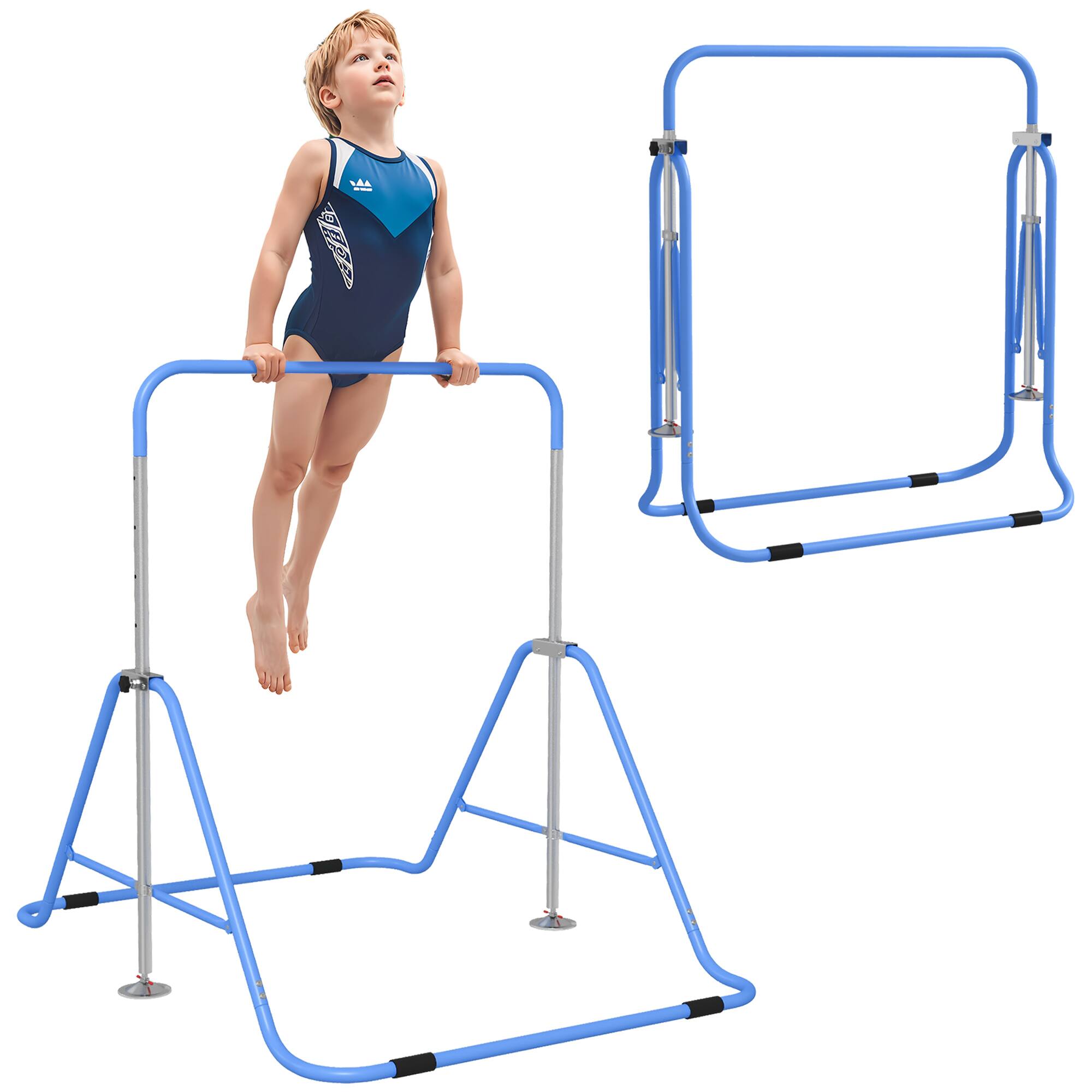Qaba - Folding Gymnastics Bar for Kids, Shock Absorption, Adjustable Horizontal Bar, Gymnastics Kip Bar for Home Use