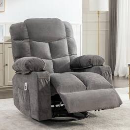 Kadyn - Massage Rocker Recliner Chair, 8-Point Vibration & Heat, 150° Recline, USB Port, Cup Holders - Gray