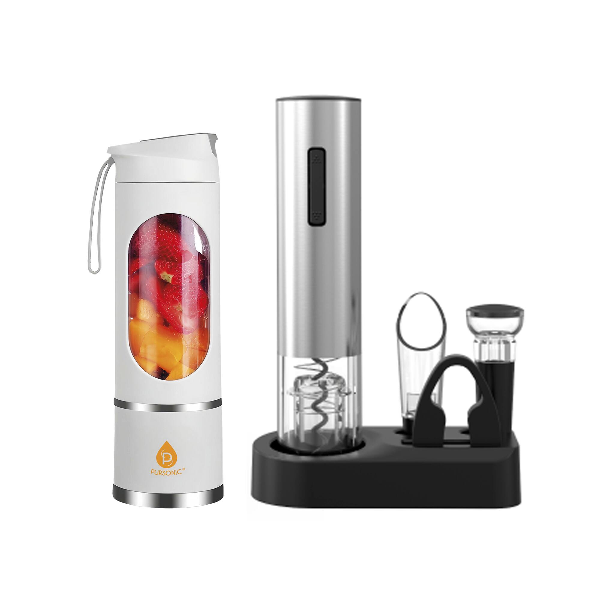Front. Pursonic - Premium Wine & Juice Duo: Electric Wine Opener + Travel Juicer Blender - Multicolor.