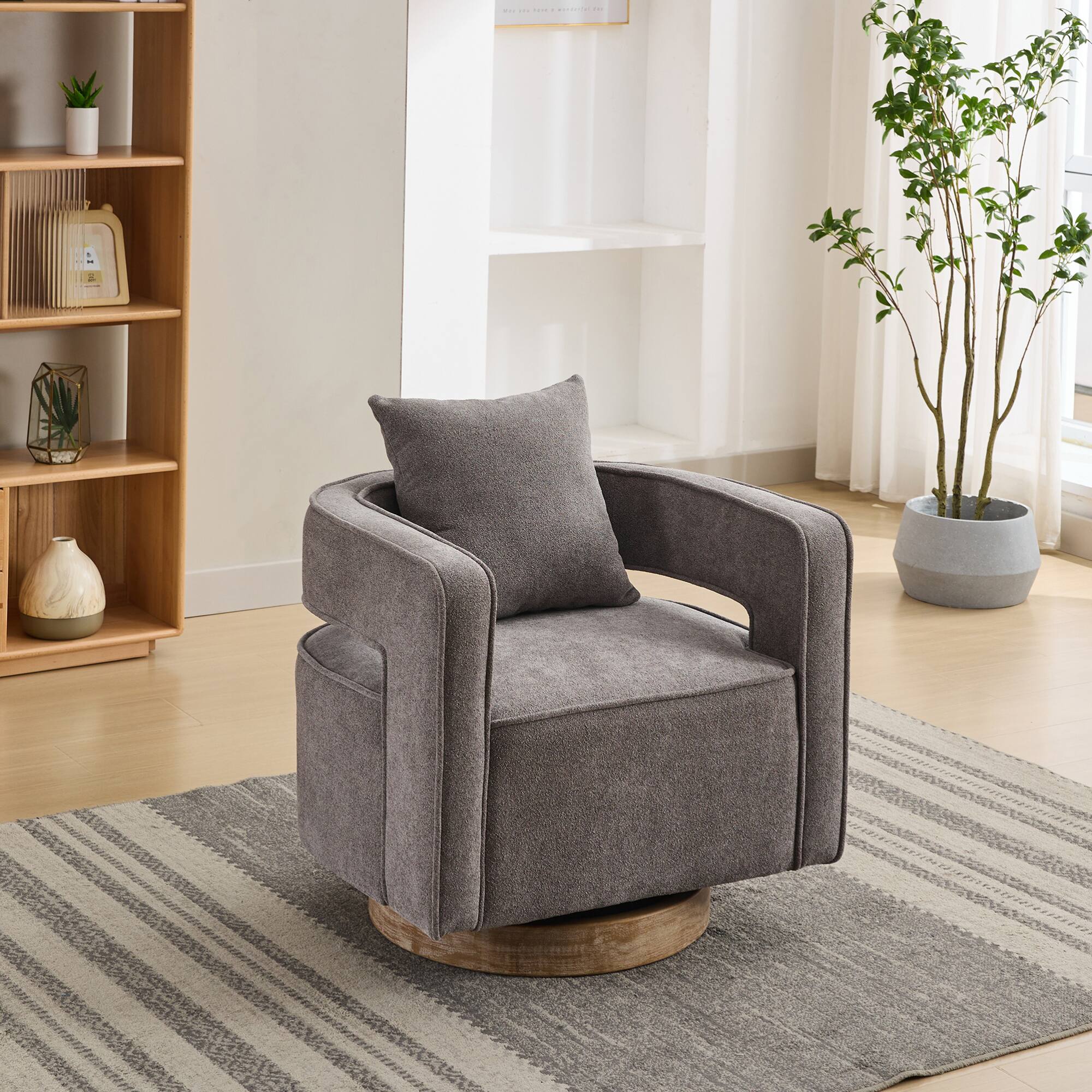 Left. GOODSILO - Modern Swivel Accent Barrel Chair with Weathered Base for Living Room, Bedroom, or Office - Charcoal.
