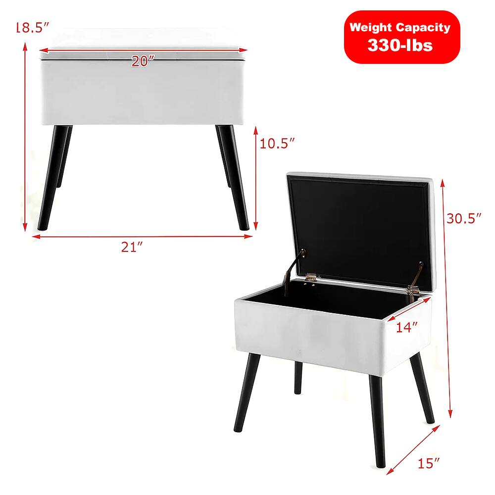 - Weight Capacity: 330-lbs
- Dimensions:
  - Length: 18.5"
  - Width: 20"
  - Height: 10.5"
  - Depth: 21"
  - Interior Height: 30.5"
  - Interior Width: 14"
  - Interior Depth: 15"