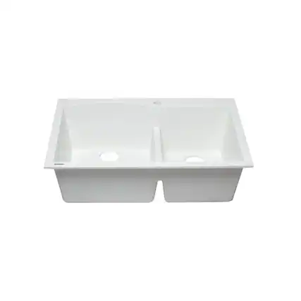 Front. Alfi - ALFI brand White 33 Double Bowl Drop In Granite Composite Kitchen Sink - White.