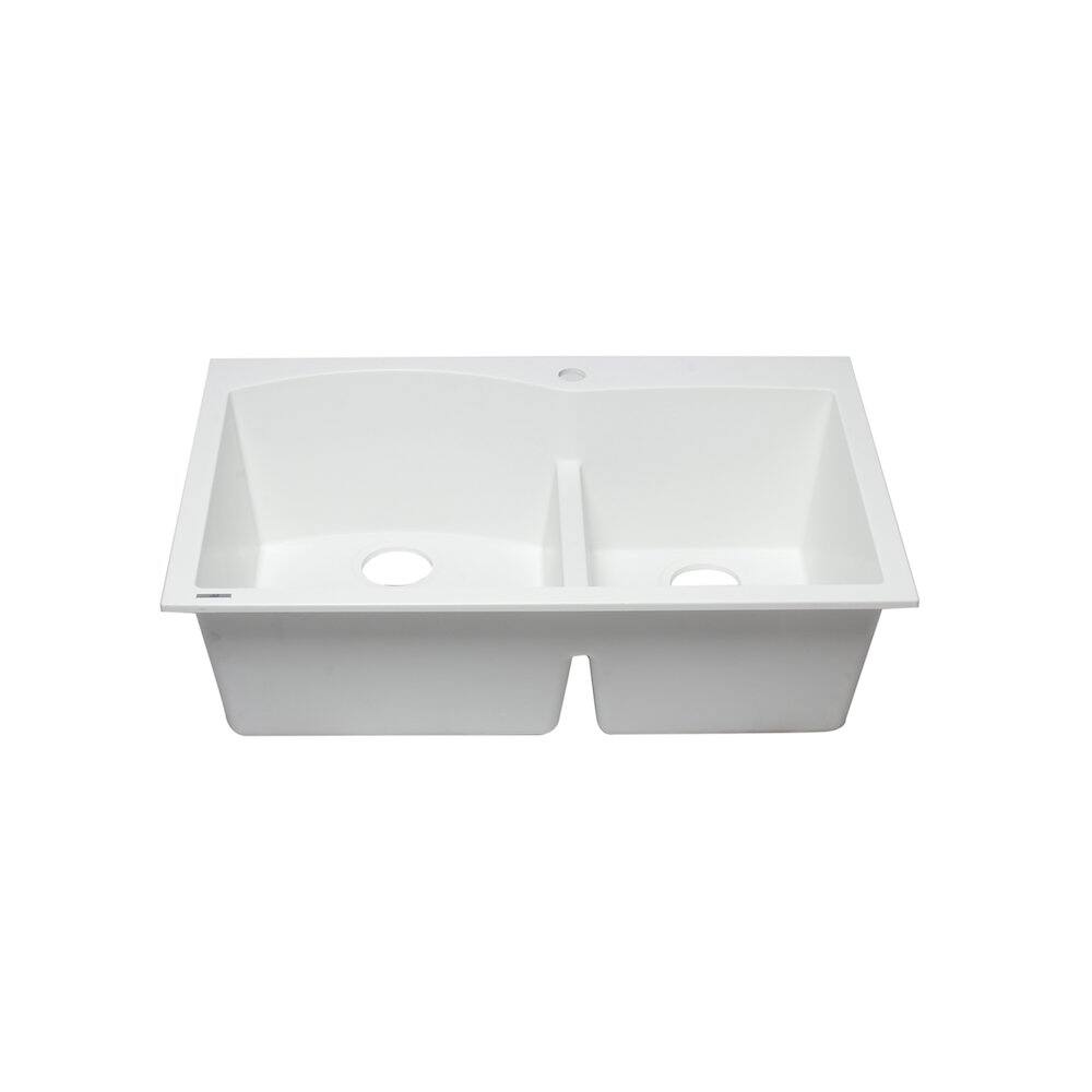 Front. Alfi - ALFI brand White 33 Double Bowl Drop In Granite Composite Kitchen Sink - White.