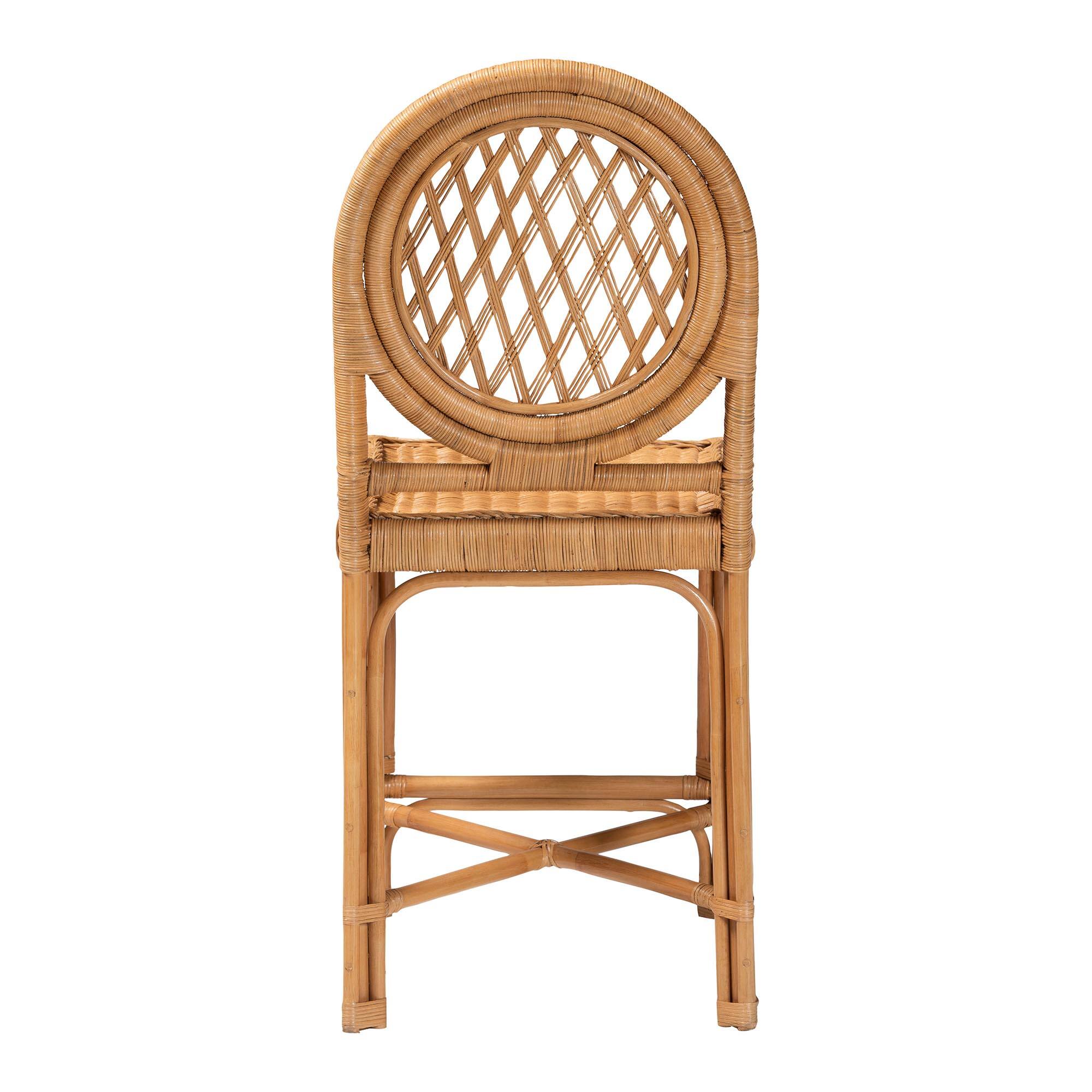 Back. bali & pari - Oxford Round Back Rattan Counter Stool - Handwoven Cane Counter Height Chair with Open Lattice Design - Light Honey.