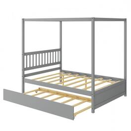 Hivvago - Full Size Canopy Platform Bed with Twin Roller Trundle Bed - Gray