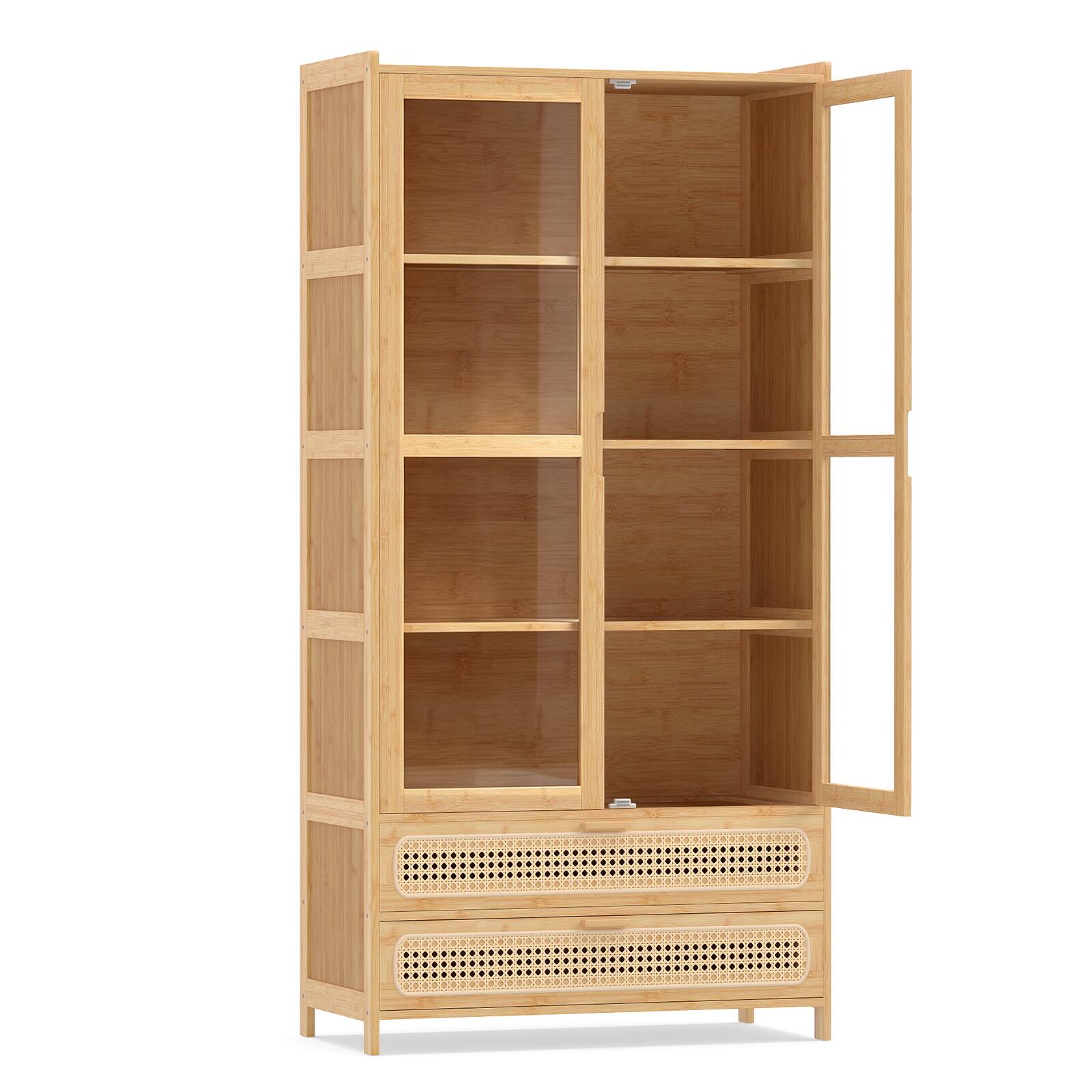 Alt View 9. Costway - Costway 54.5" Bamboo Bookshelf with 2 Acrylic Doors, 4 Shelves & 2 Drawers for Living Room - Natural.