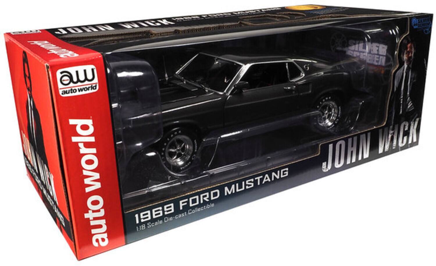 Ft JOAN WICK e SILVER EEN a auto world world JOHN WICK K FORD MUSTANG 1969 Collectible auto Die-cast 1/18 Scale