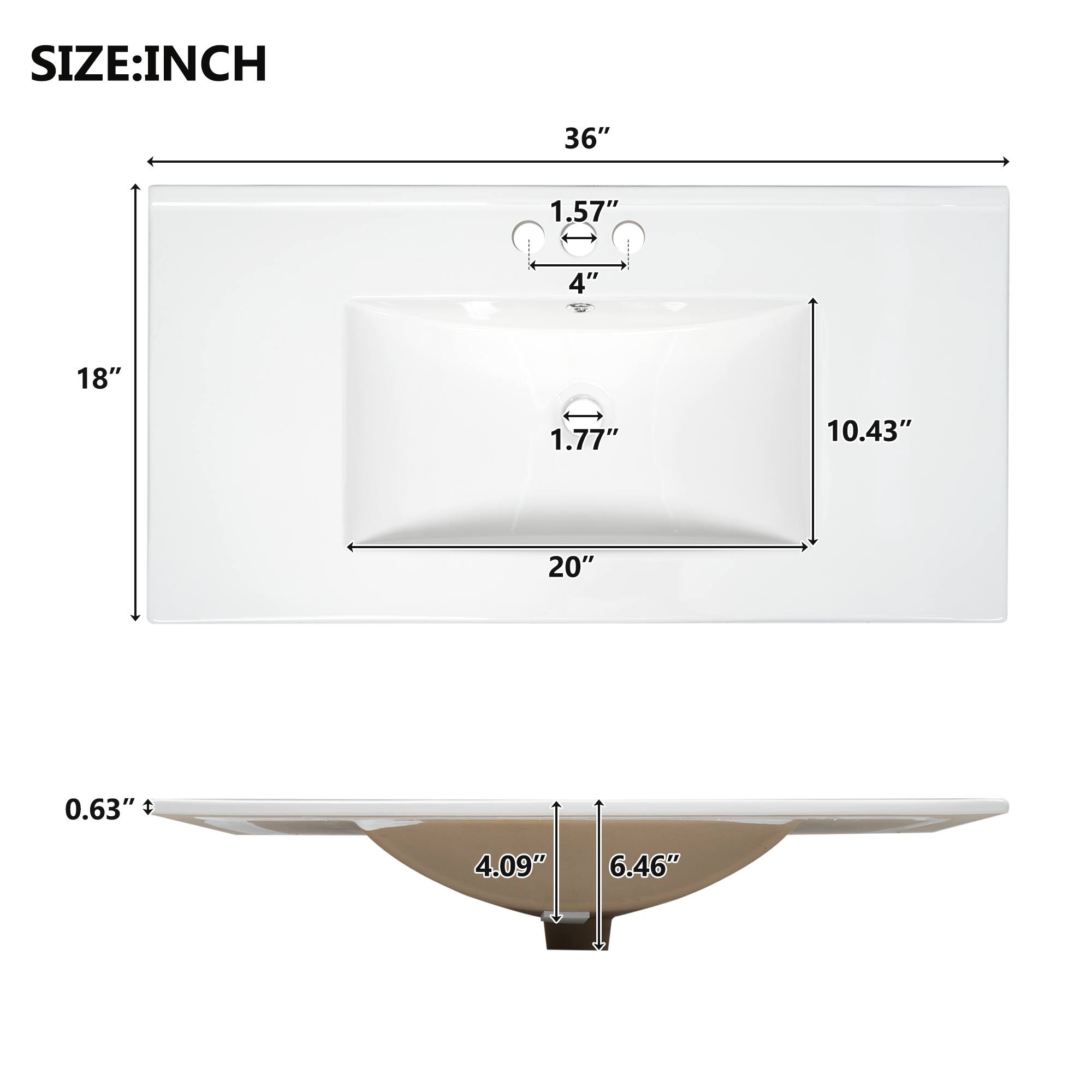 SIZE: INCH

- 36"
- 1.57"
- 4"
- 18"
- 1.77"
- 10.43"
- 20"
- 0.63"
- 4.09"
- 6.46"