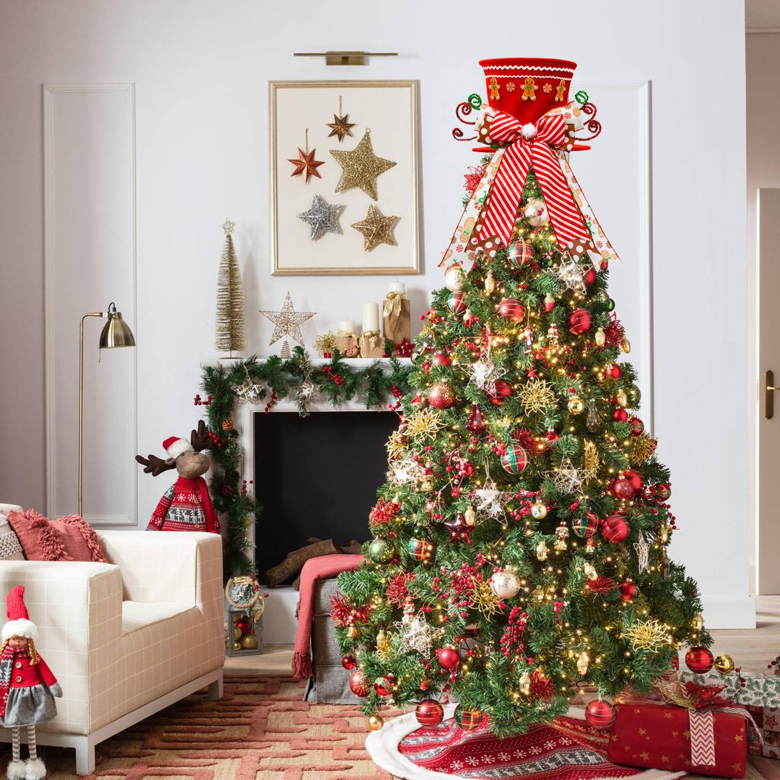 Alt View 3. Refined Abode Design - Gingerbread Christmas Decorations Indoor Red Tree Top Hat Man Motif Baking-themed Tooper Decor Candy Cane - MULTI.