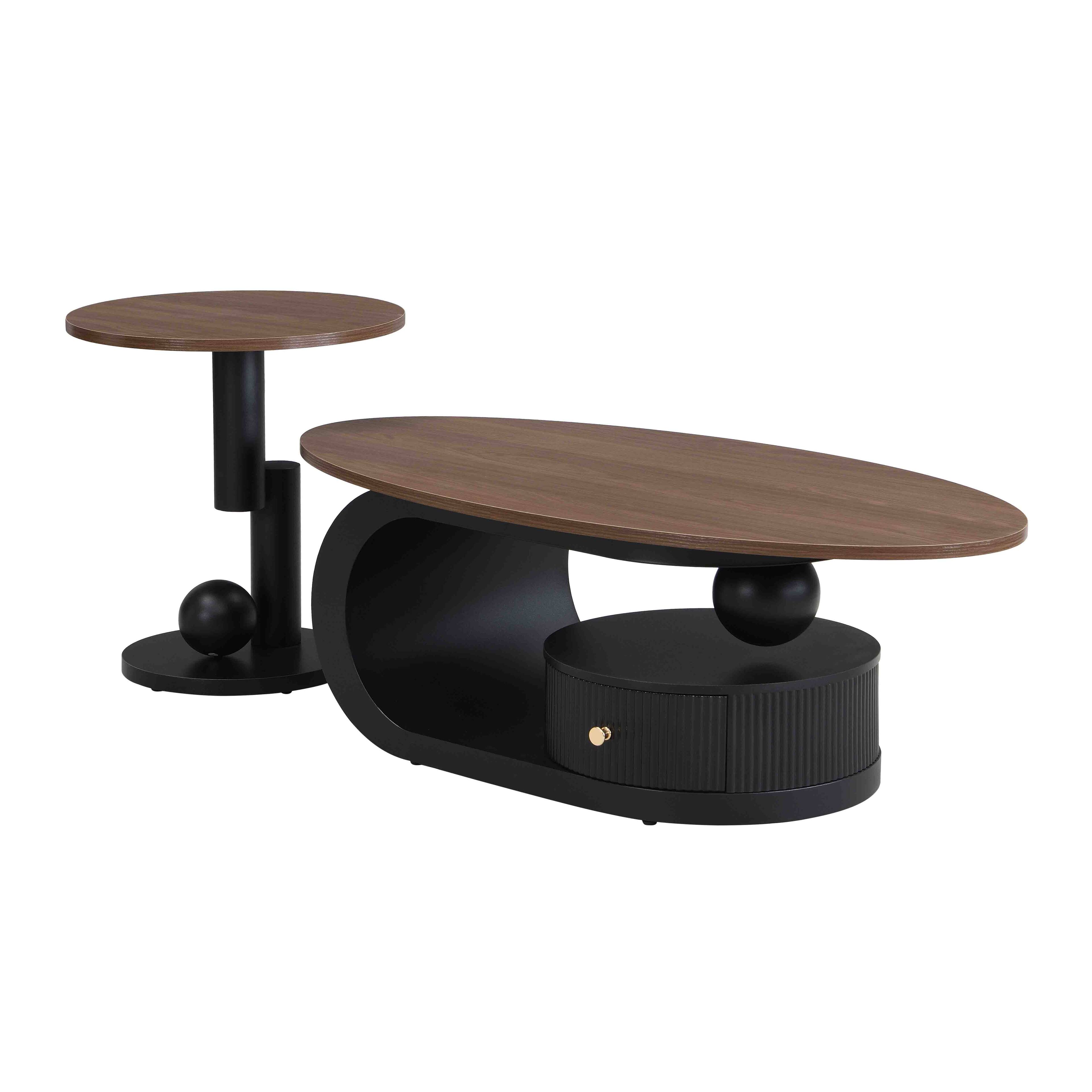 Alt View 3. Loheer - Loheer Luxury Nesting Coffee Table Set of 2 Oval and Round Center Table with Storage Black - Black.