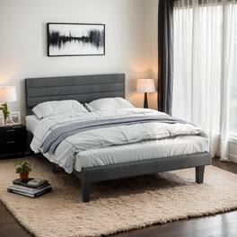 Winado - Twin Bed Frame for Kids with Headboard Wooden Slats Mattress Foundation with Cozy Linen Upholstered No Box Spring Needed - Linen Gray