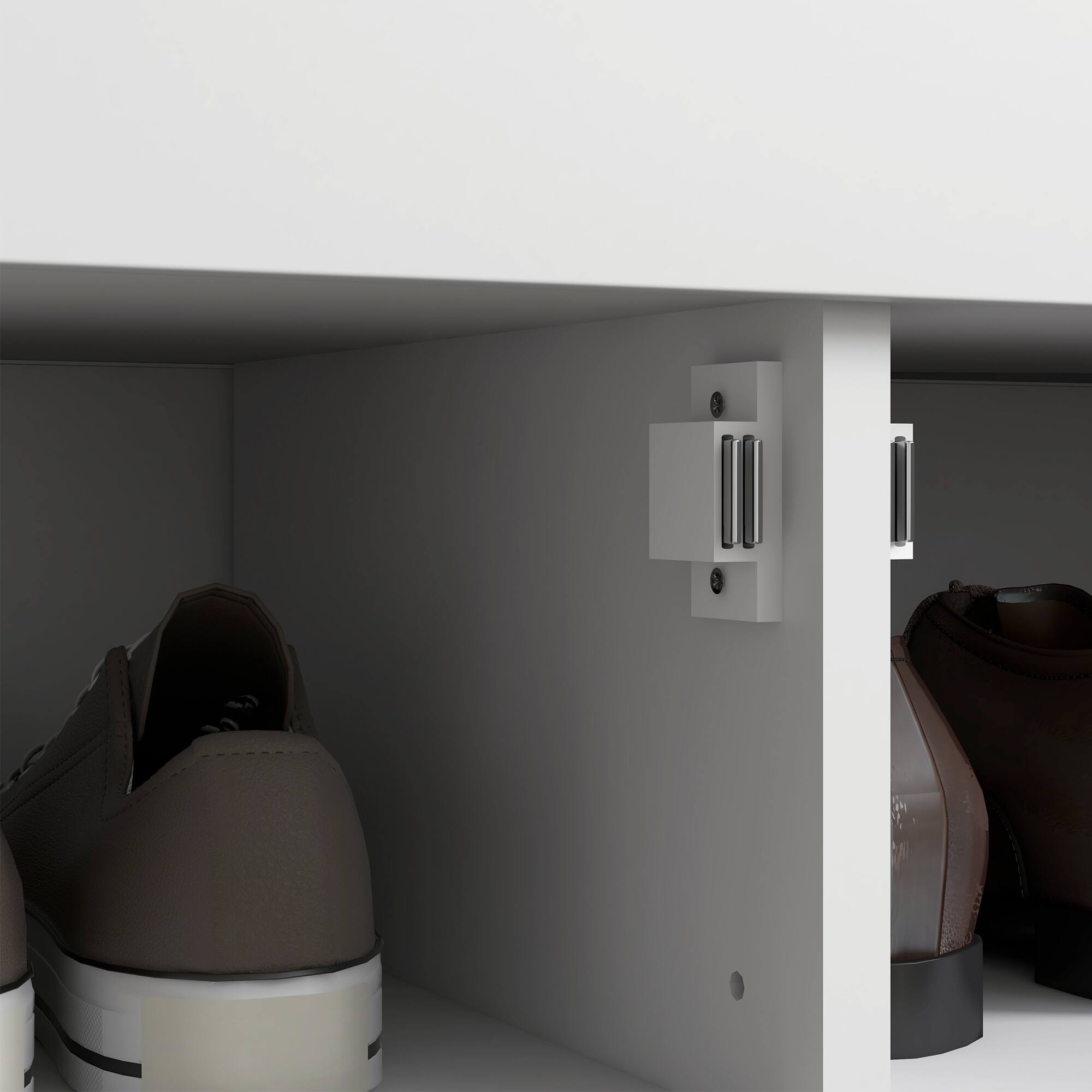 Alt View 8. Homcom - Storage Bench, Modern Entryway Bench with Cushion, Hidden Compartments, Adjustable Shelves - White.