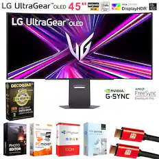 LG UltraGear 45" WQHD 240Hz OLED REFRESH RATE LG UltraGear OLED VESA CERTIFIED DisplayHDR 400 DECOGEAR CPS BUNDLE PREMIUM 26 MONTH Les ROTECTE ".. EXCLUSIVE 2 DECO GEAR RE CABLES HDMI 2 PLAN PREMIUM PROTECTION AMD NVIDIA G-SYNC FreeSync Premium Pro mevavy EDITOR PHOTO PHOTO EDITOR MARE PHOTO - - - mover PC mover Professional a OfficeSuite + EDITOR PDF EDITOR - TEARO C 1 1