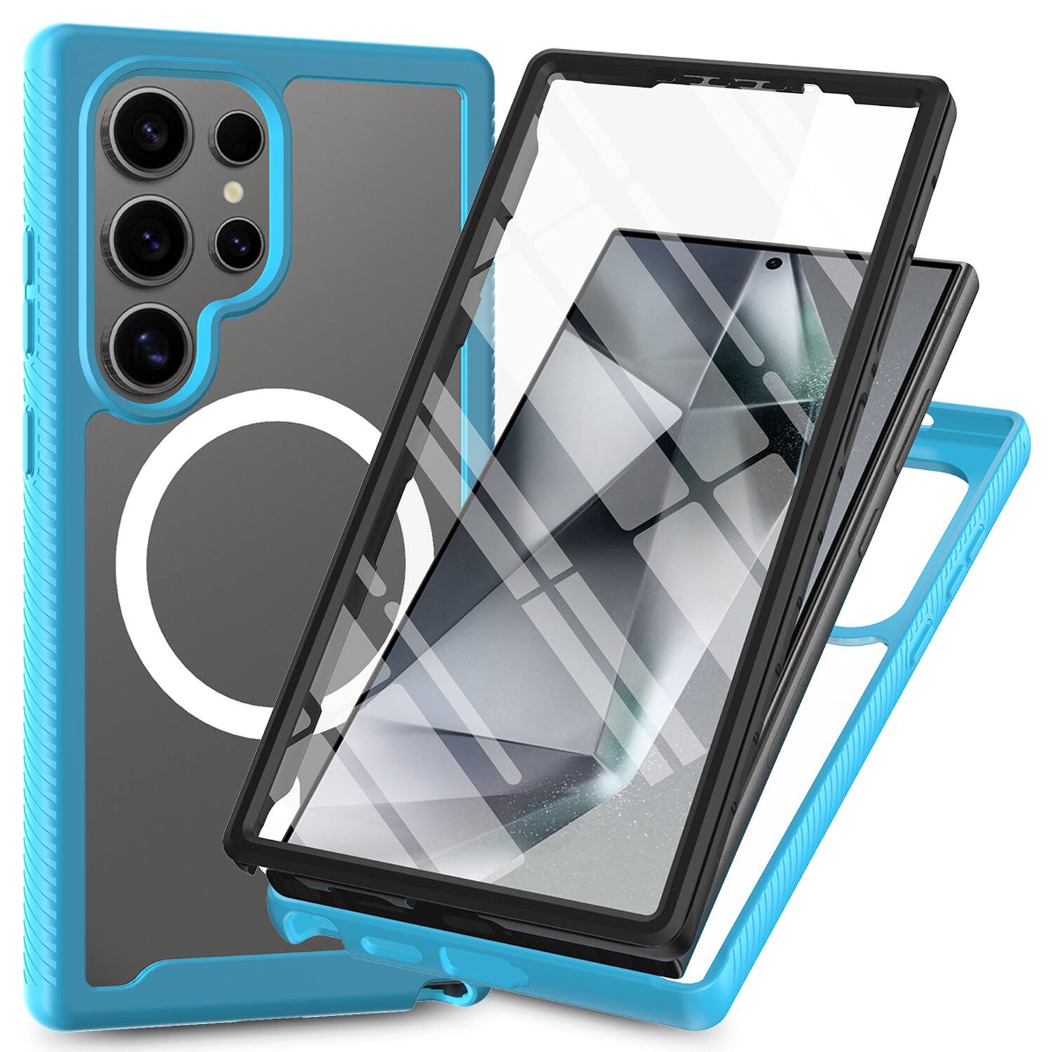 Front. Dteck - for Samsung Galaxy S25 Ultra Non-Slip Case,Full Body Shockproof Cover,Built-in Screen Protector,Mag Safe Compatible - Lightblue.