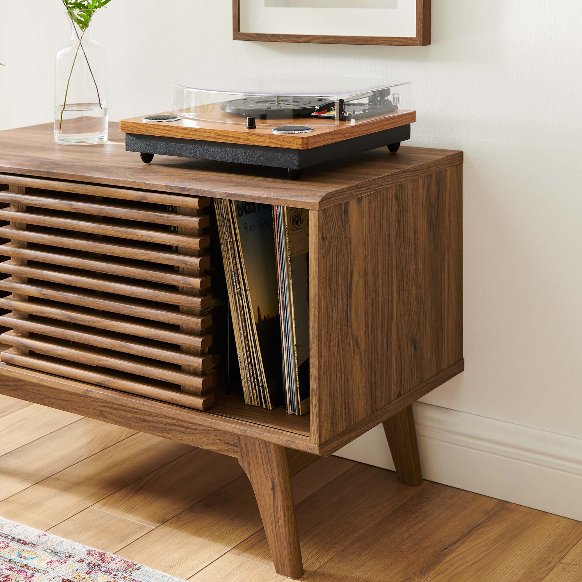 Back. Modway - Render Vinyl Record Display Stand by Modway - Walnut.