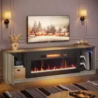 Bestier 70" Modern TV Stand with LED Lights and Storage Fits TVs Up to 80" - Gray - Front_Zoom