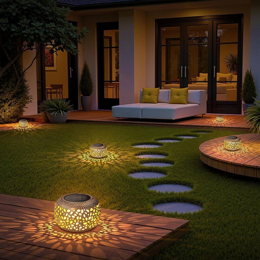 Alt View 1. Schertz - 2 Piece Hollow Out Retro Metal Solar Lights - Lovely Ambient Table Lantern - Copper 2 Pack.