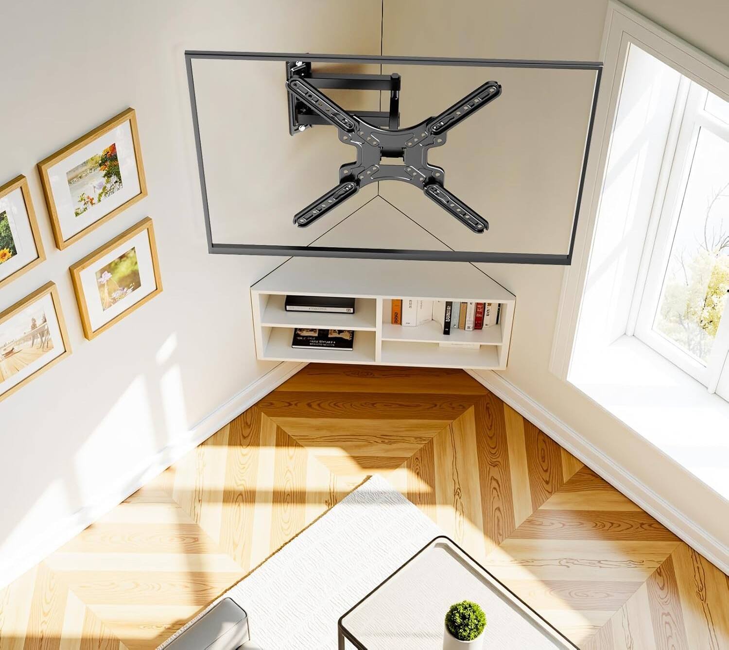 Alt View 1. FINEAK - Full Motion Corner TV Mount for 32-60" TVs, Single Stud Design - Black.