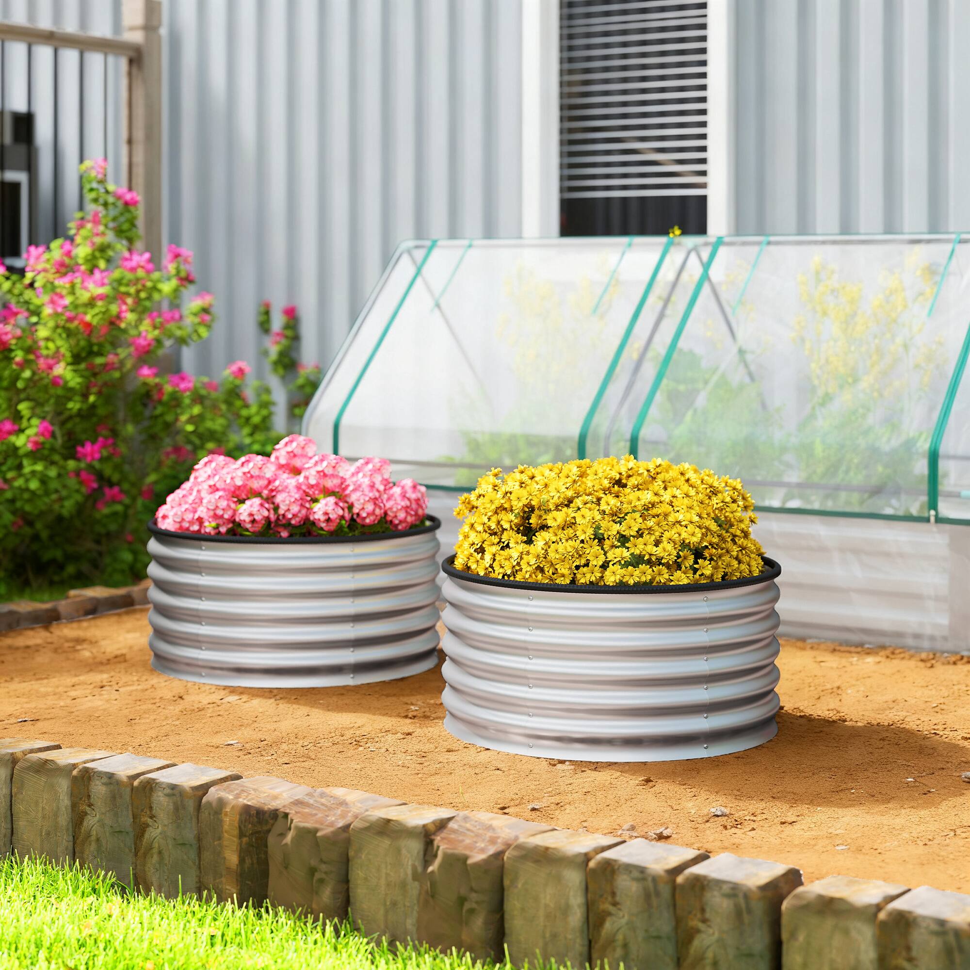 Alt View 1. Outsunny - Set of 2 Raised Garden Bed, Metal Planter Box with Safety Edging - Silver.