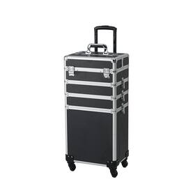 Winado - 4 in 1 Pro Aluminum Rolling Makeup Case Salon Cosmetic Organizer Trolley - Black