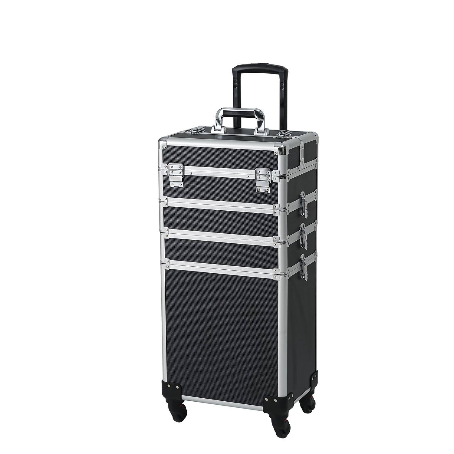 Front. Winado - 4 in 1 Pro Aluminum Rolling Makeup Case Salon Cosmetic Organizer Trolley - Black.