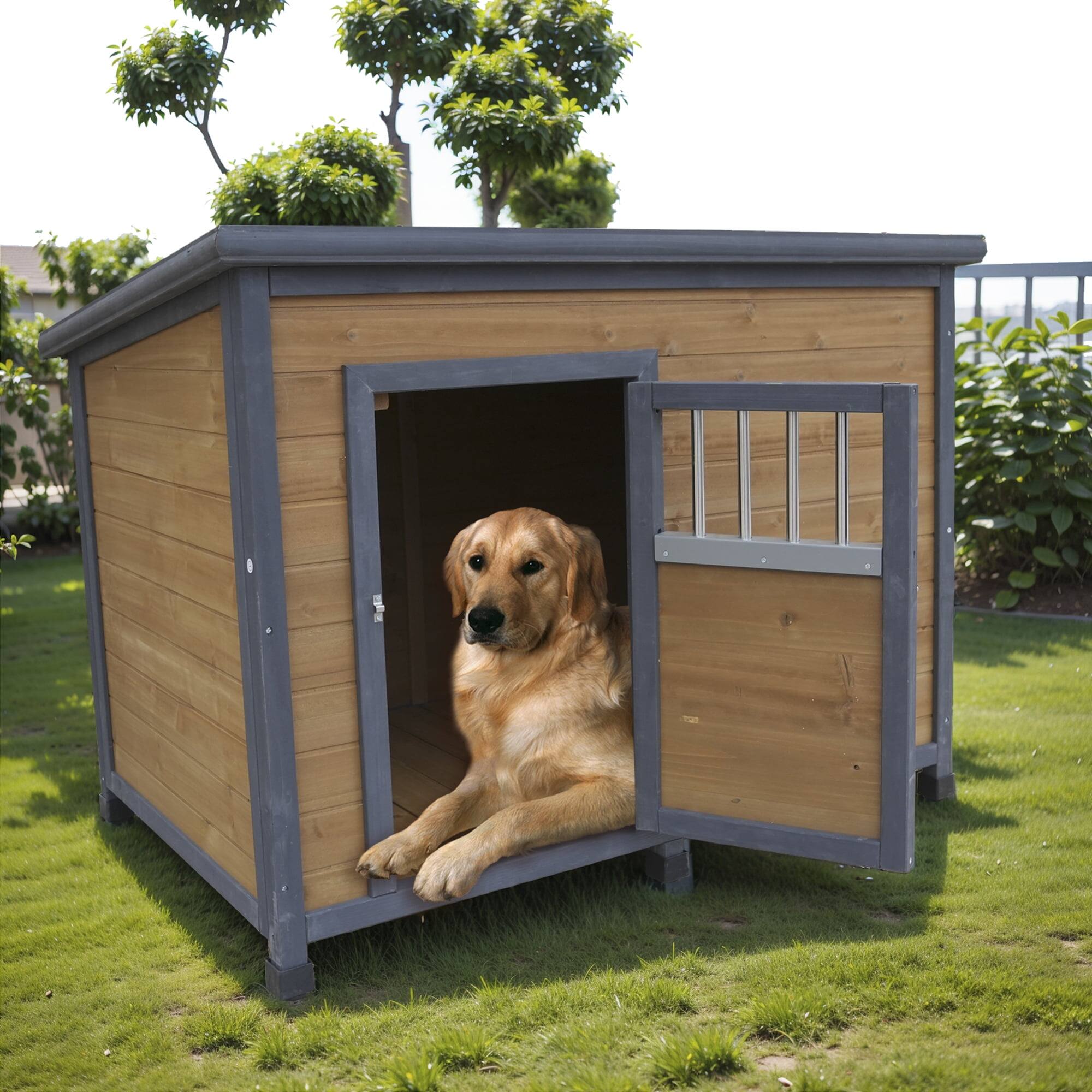 Back. Pefilos - 44" Wooden Dog Houses Durable Large Cat House for Small Pet House with Waterproof PVC Plastic Roof.