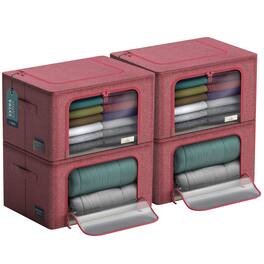 Sorbus - 4 Pack Jumbo Foldable Storage Box - Metal Frame, Oxford Fabric with Clear Window & Handles - Pink