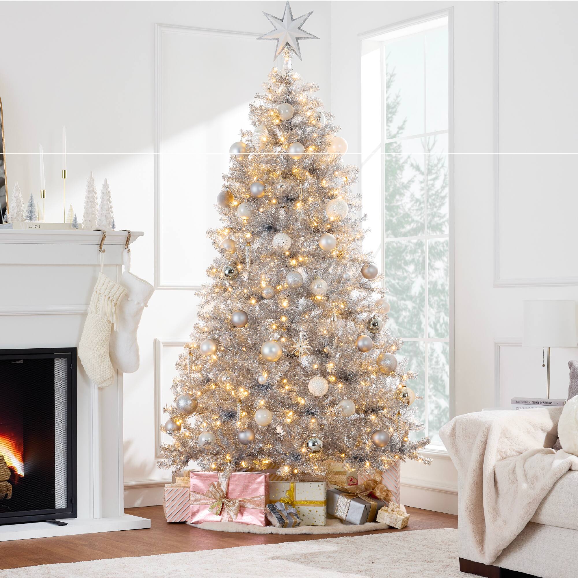 Alt View 5. Best Choice Products - Best Choice Products 9ft Artificial Tinsel Christmas Tree with Viral Twinkling Lights, Pre-Lit Pine, 900 Lights - Silver.
